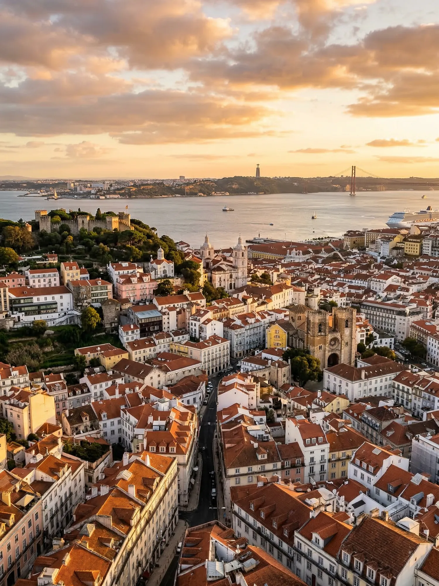 Image of Panoramic Cityscape View Of Lisbon At Sunset