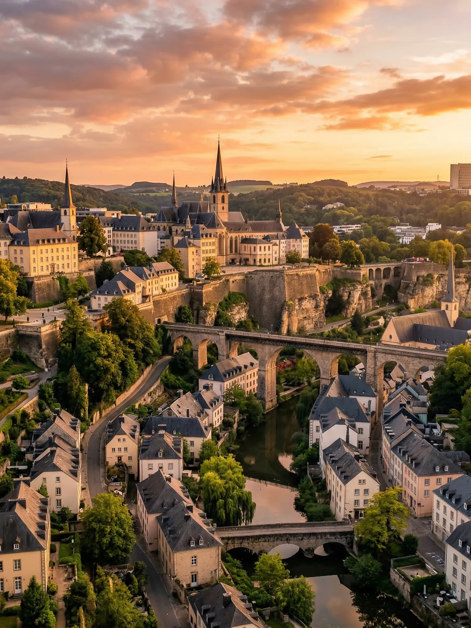 Image of Panoramic Cityscape View Of Luxembourg At Sunset