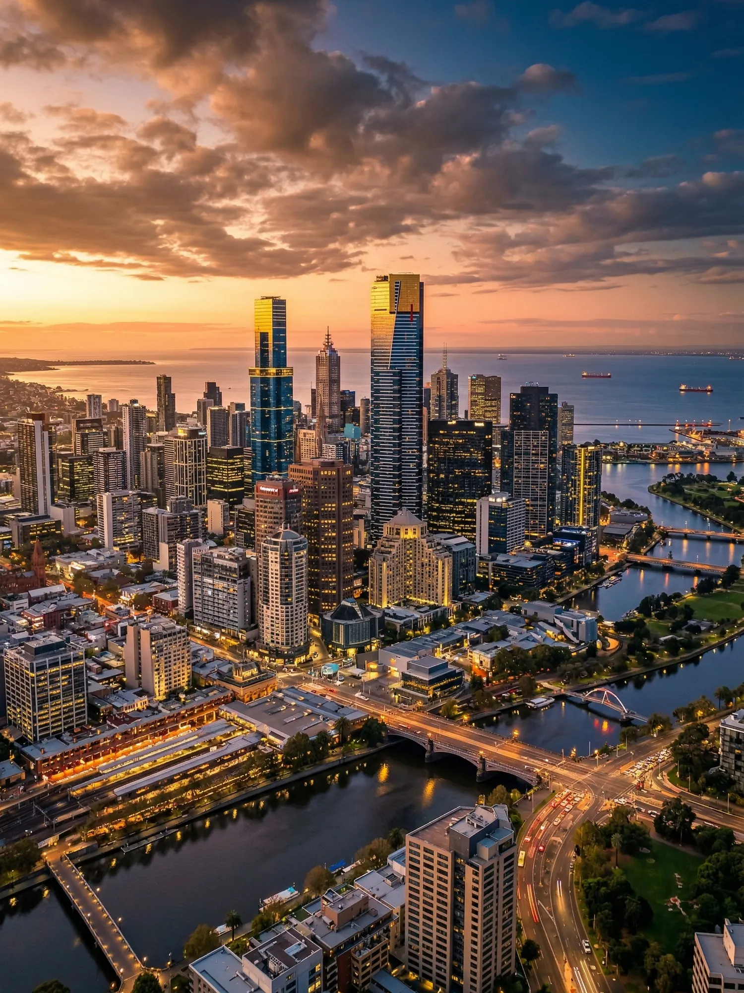 Image of Panoramic Cityscape View Of Melbourne At Sunset 1