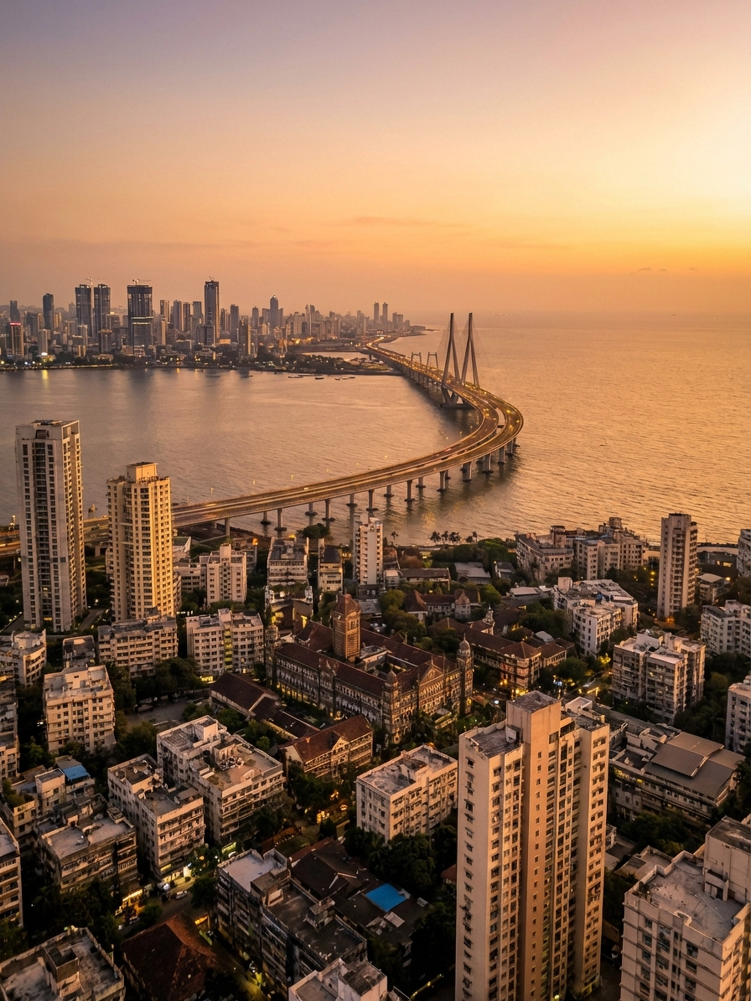 Image of Panoramic Cityscape View Of Mumbai At Sunset