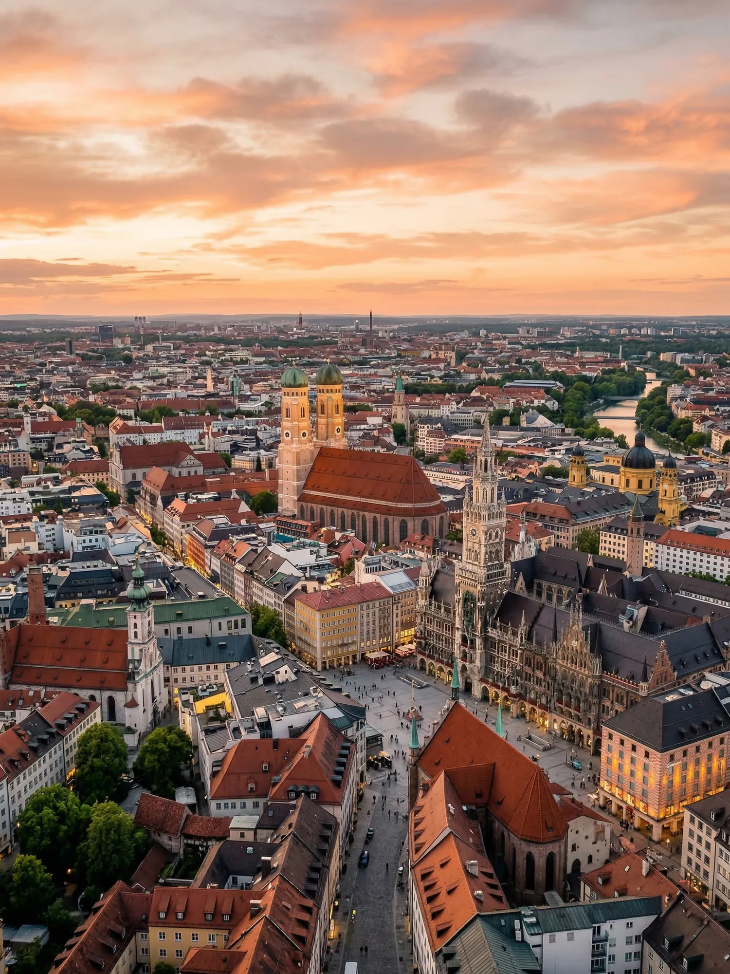Image of Panoramic Cityscape View Of Munich At Sunset