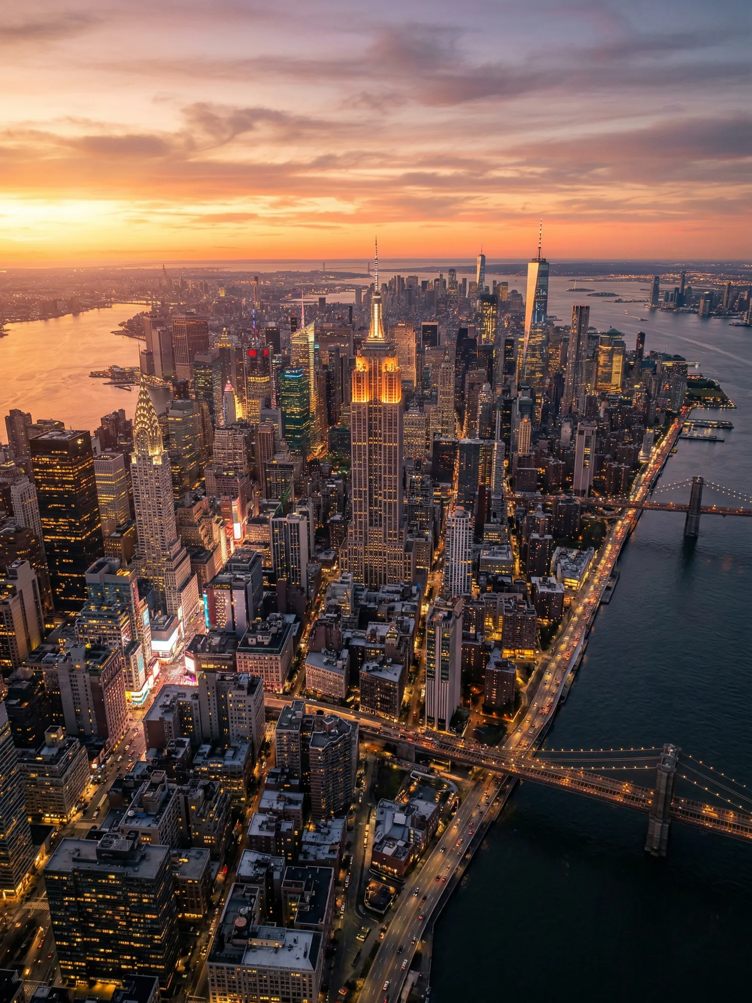 Image of Panoramic Cityscape View Of New York At Sunset