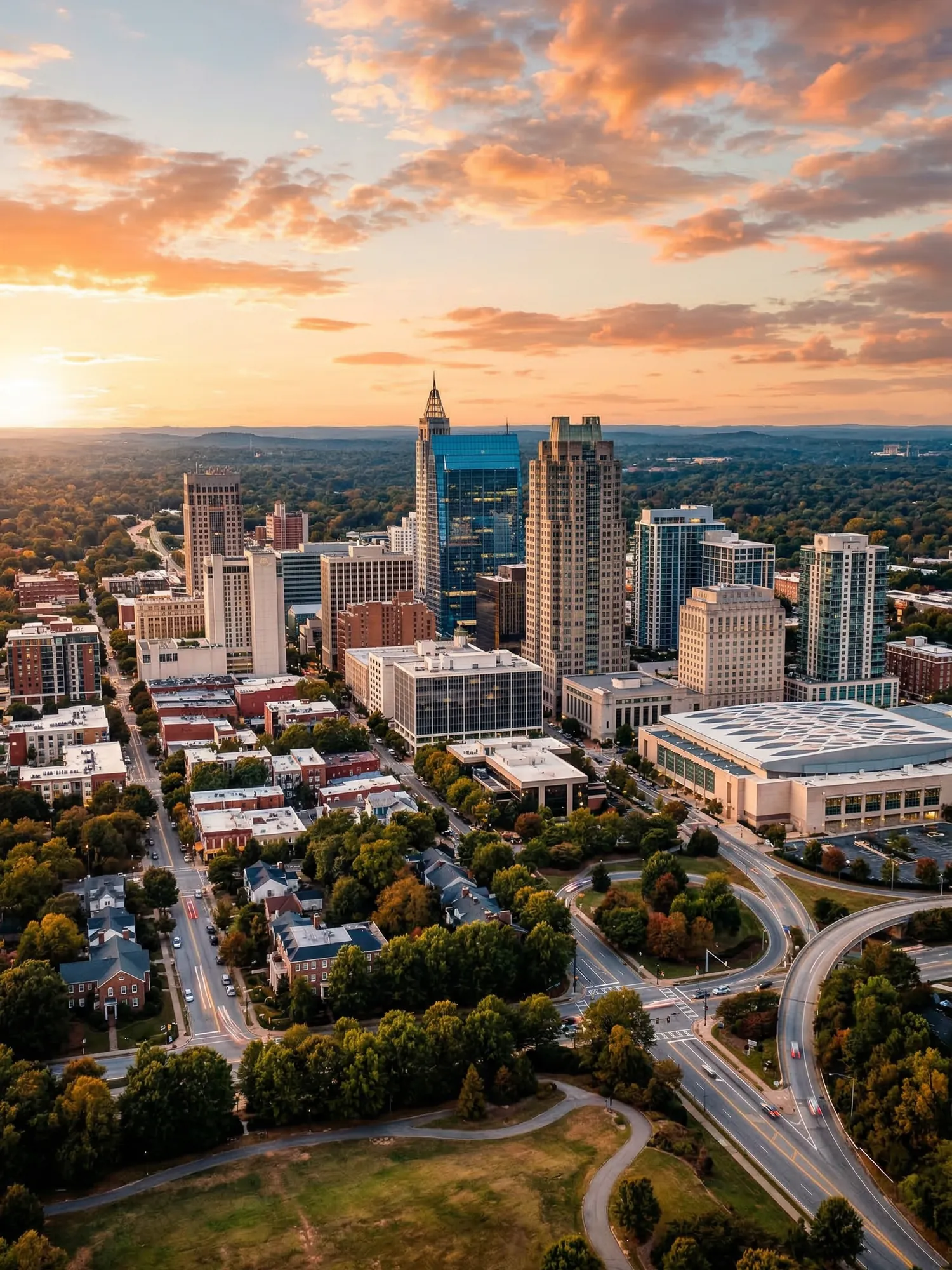 Image of Panoramic Cityscape View Of Raleigh At Sunset