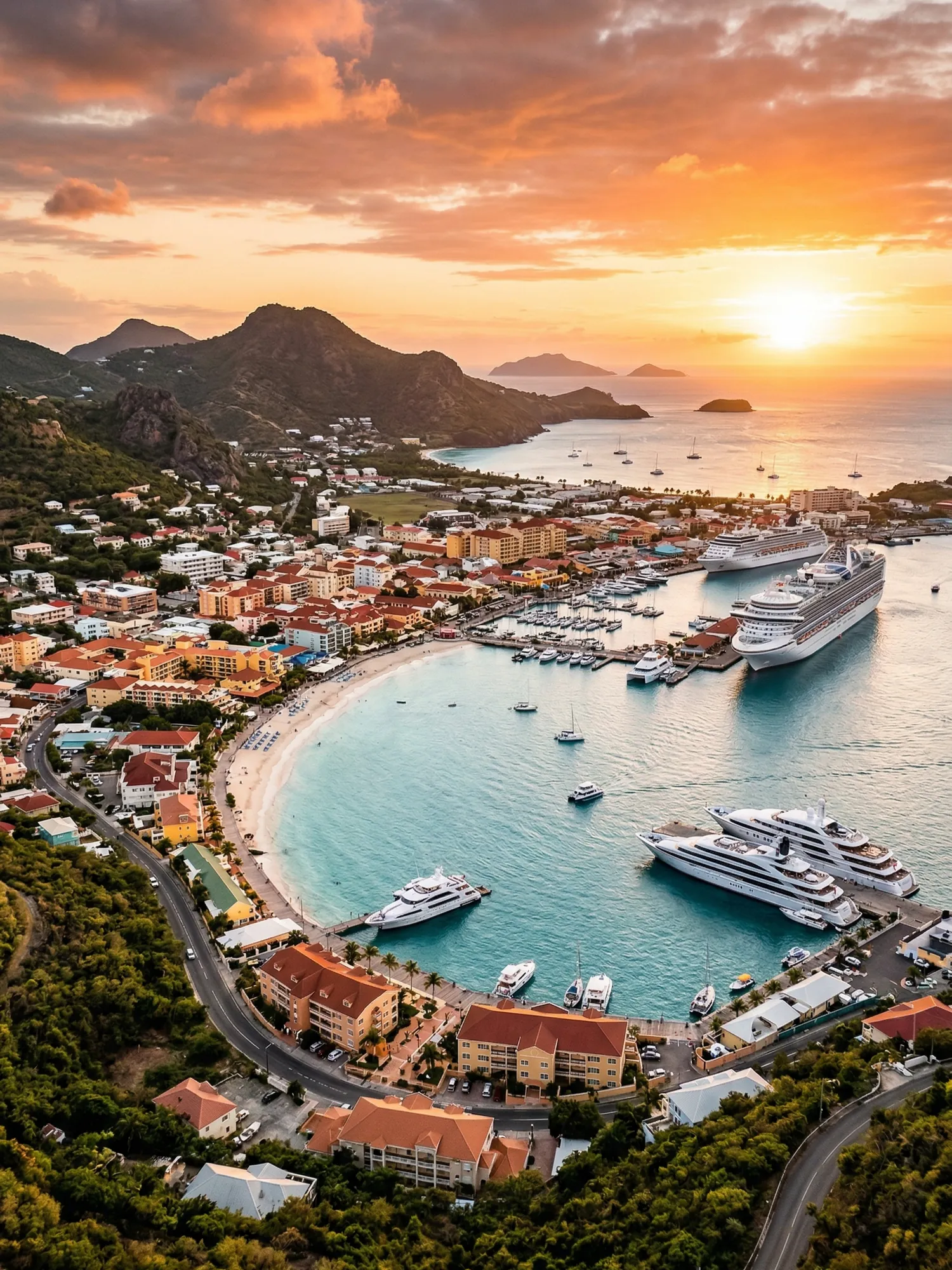 Image of Panoramic Cityscape View Of Sint Maarten At Sunset