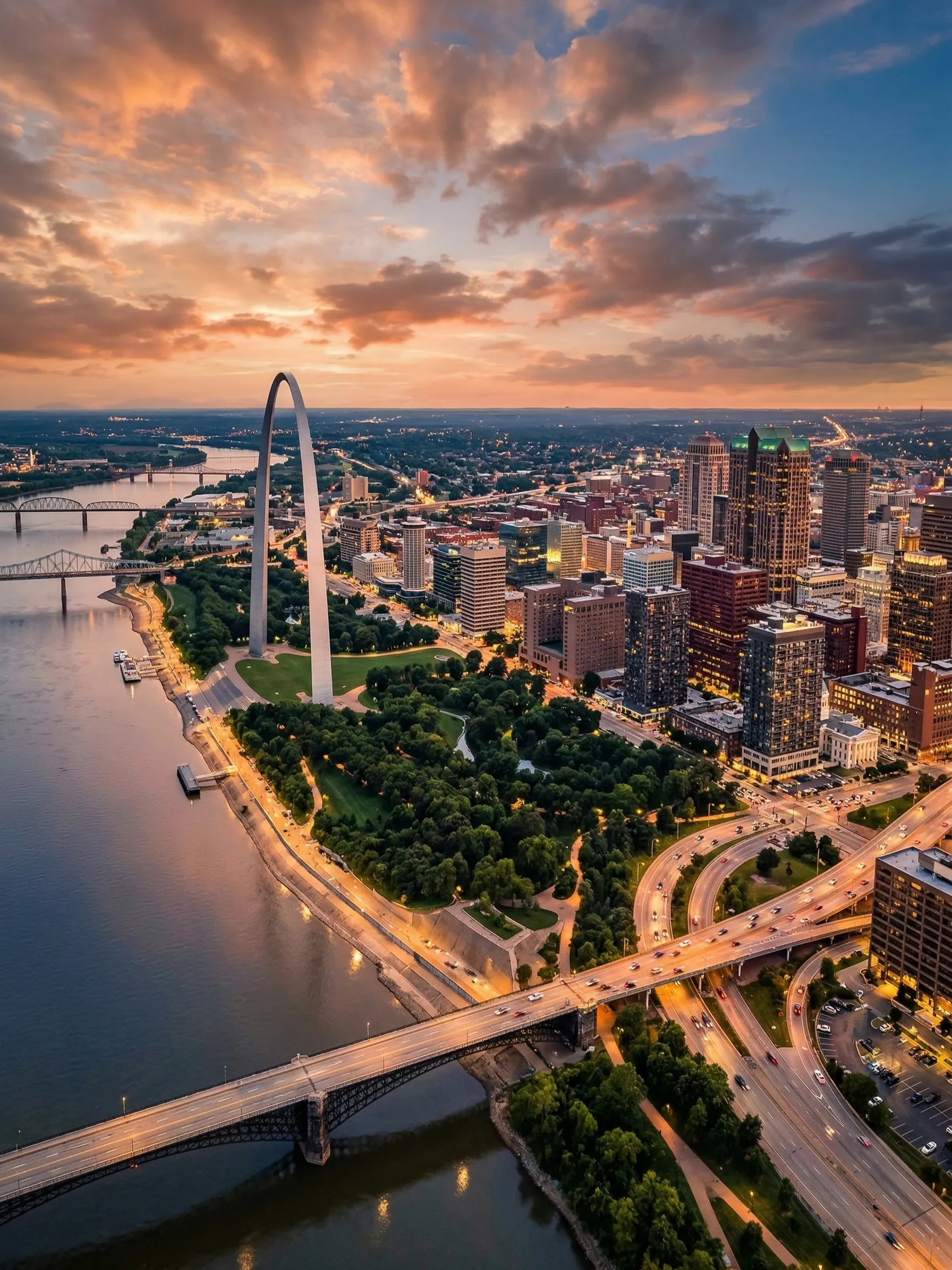 Image of Panoramic Cityscape View Of St Louis At Sunset