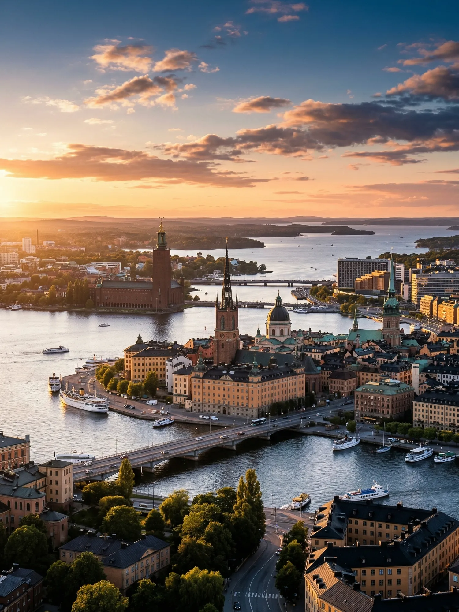 Image of Panoramic Cityscape View Of Stockholm At Sunset