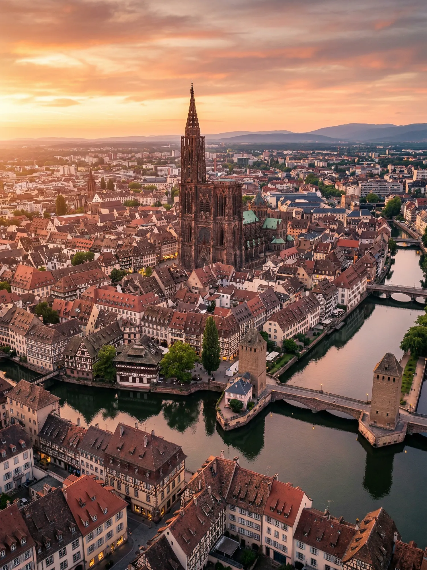 Image of Panoramic Cityscape View Of Strasbourg At Sunset