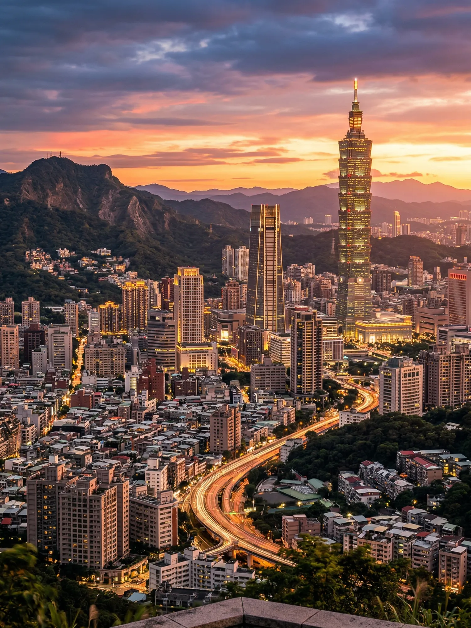 Image of Panoramic Cityscape View Of Taipei At Sunset