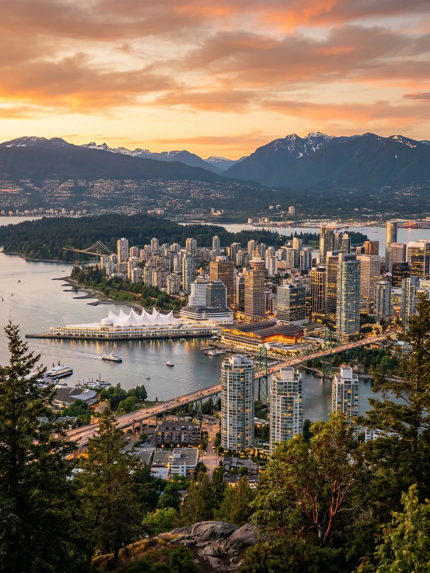 Image of Panoramic Cityscape View Of Vancouver At Sunset