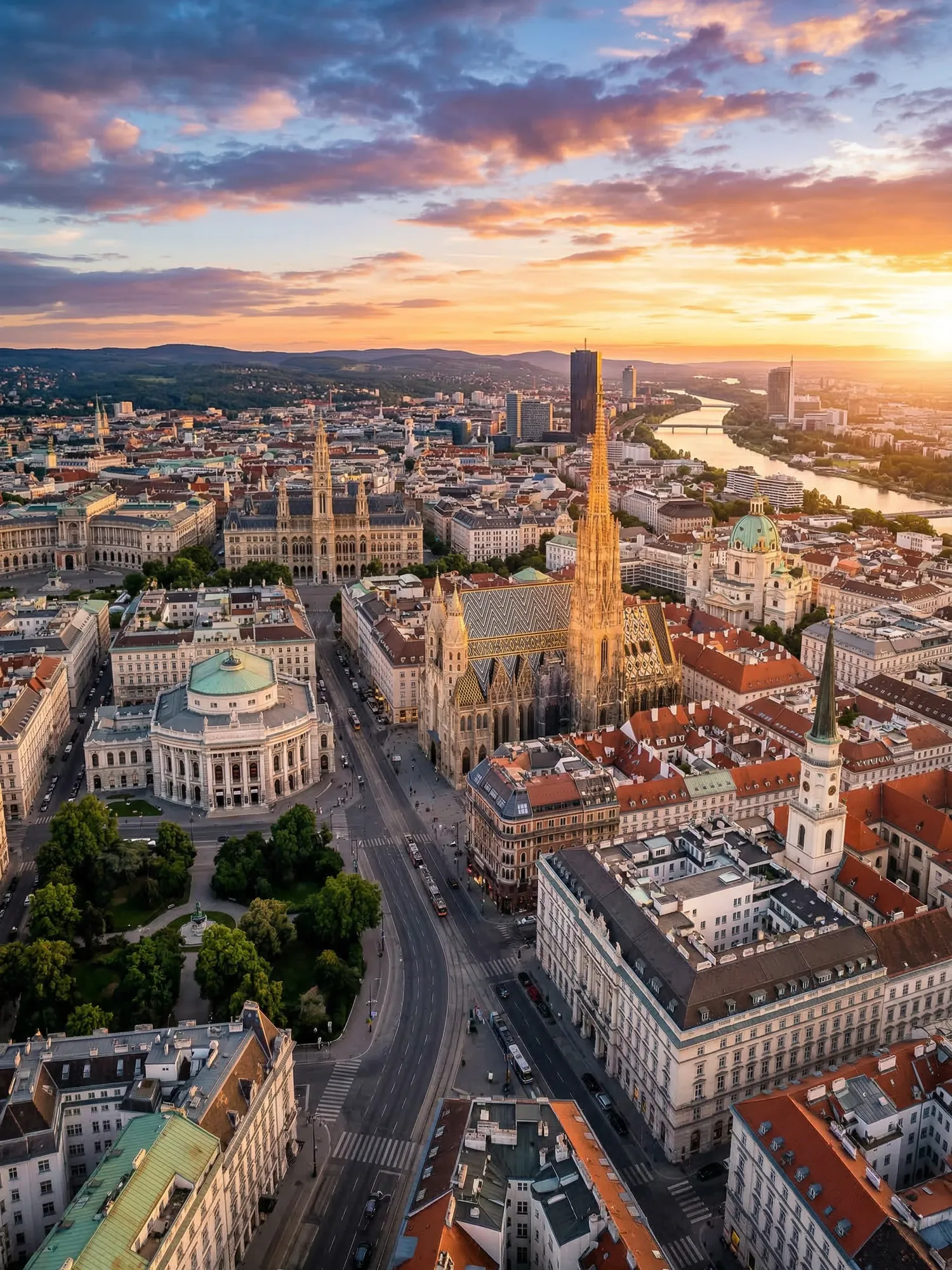 Image of Panoramic Cityscape View Of Vienna At Sunset