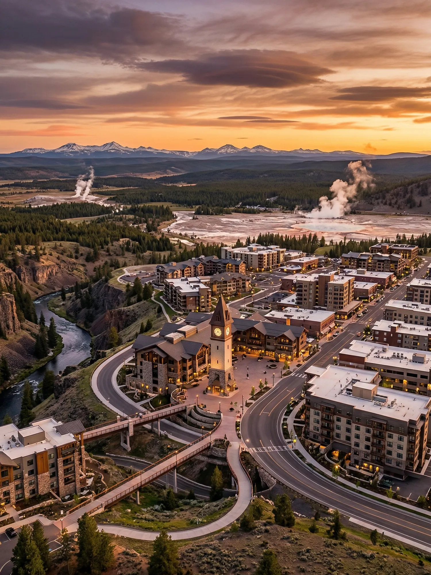 Image of Panoramic Cityscape View Of Yellowstone At Sunset