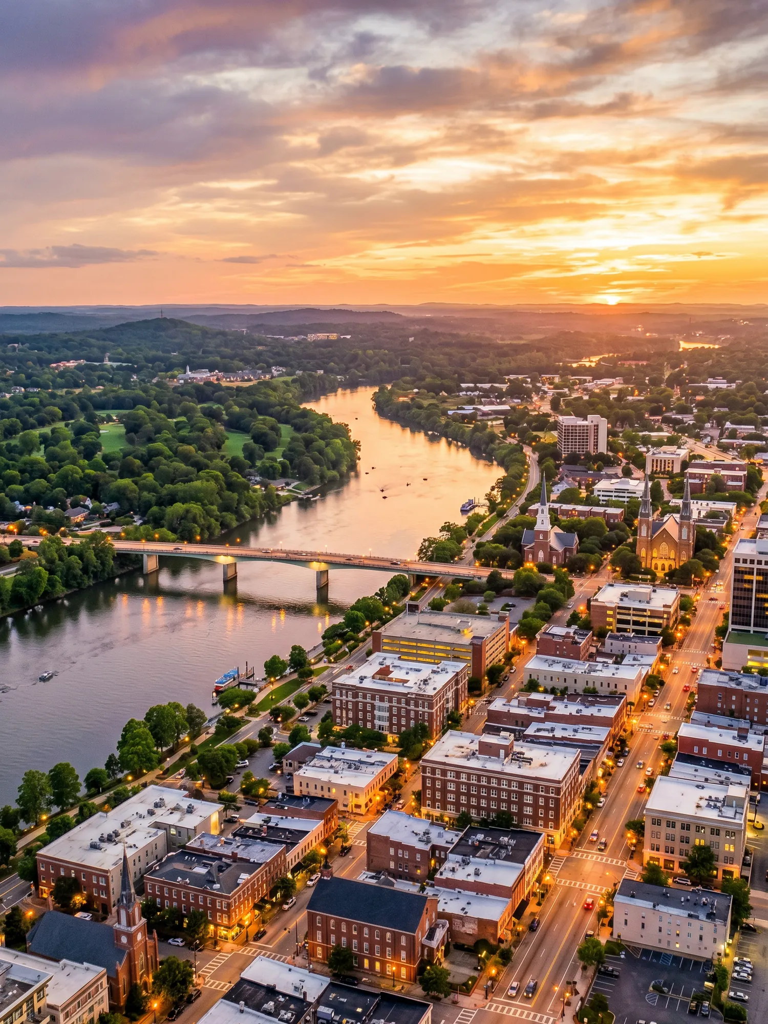 Image of Panoramic Cityscape View Of Augusta At Sunset