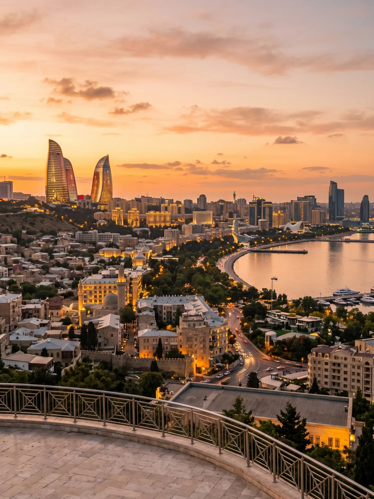 Image of Panoramic Cityscape View Of Baku At Sunset