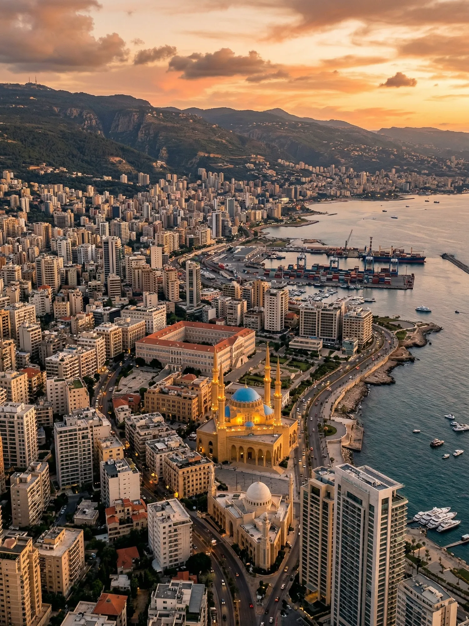 Image of Panoramic Cityscape View Of Beirut At Sunset