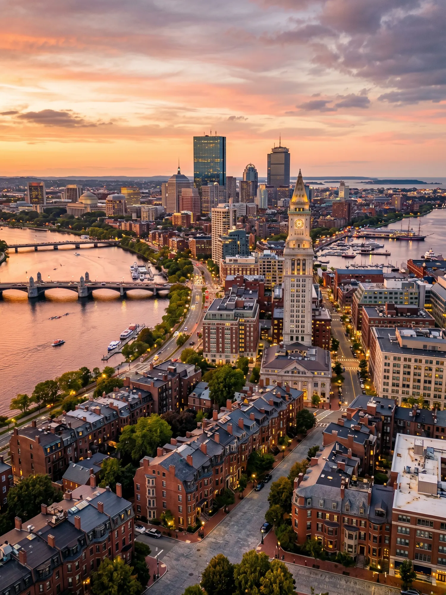 Image of Panoramic Cityscape View Of Boston At Sunset 1