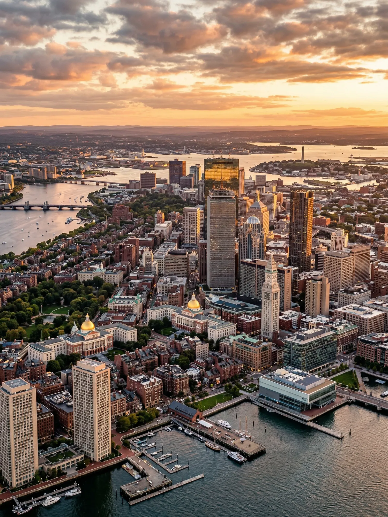 Image of Panoramic Cityscape View Of Boston At Sunset