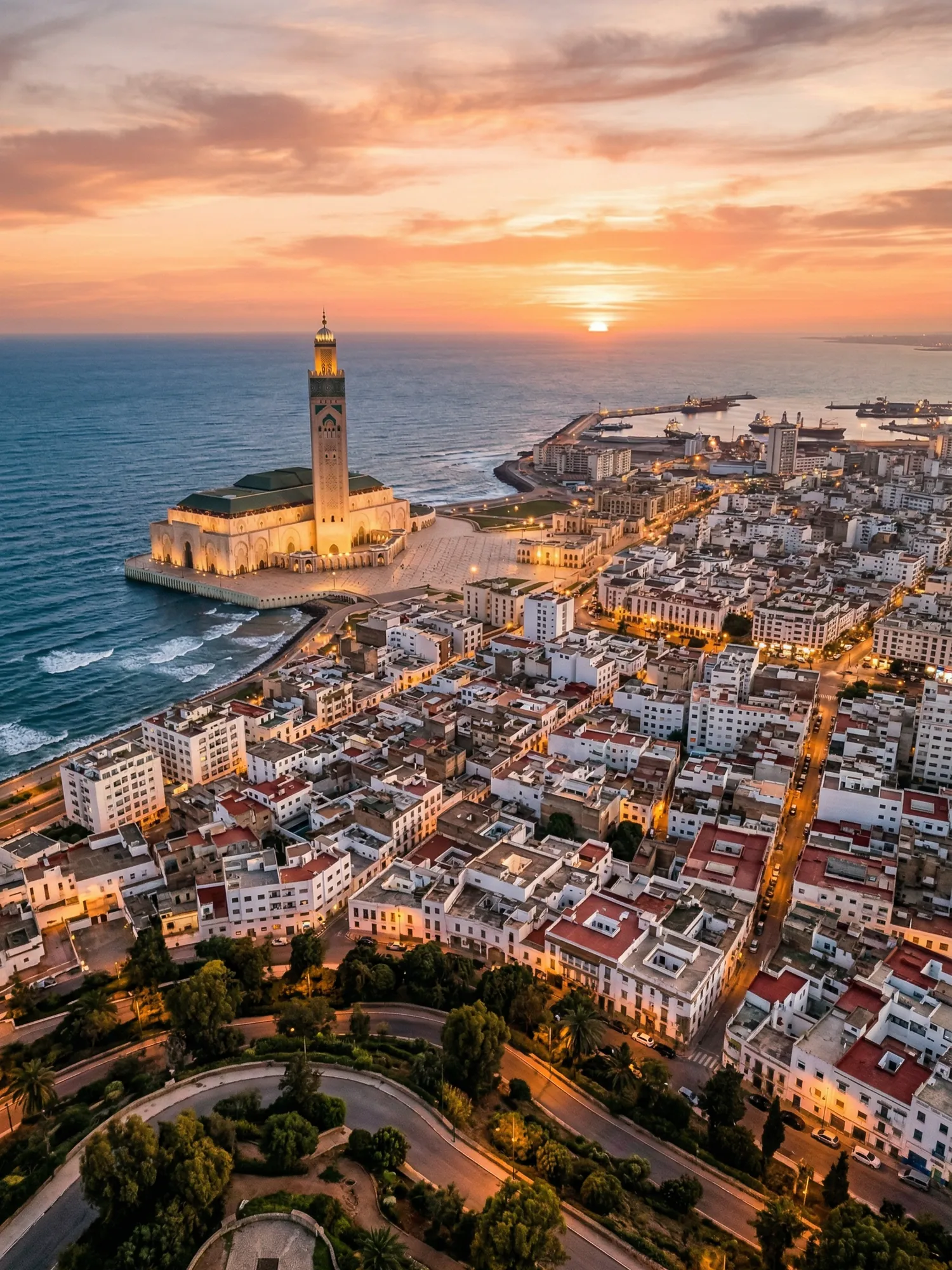Image of Panoramic Cityscape View Of Casablanca At Sunset