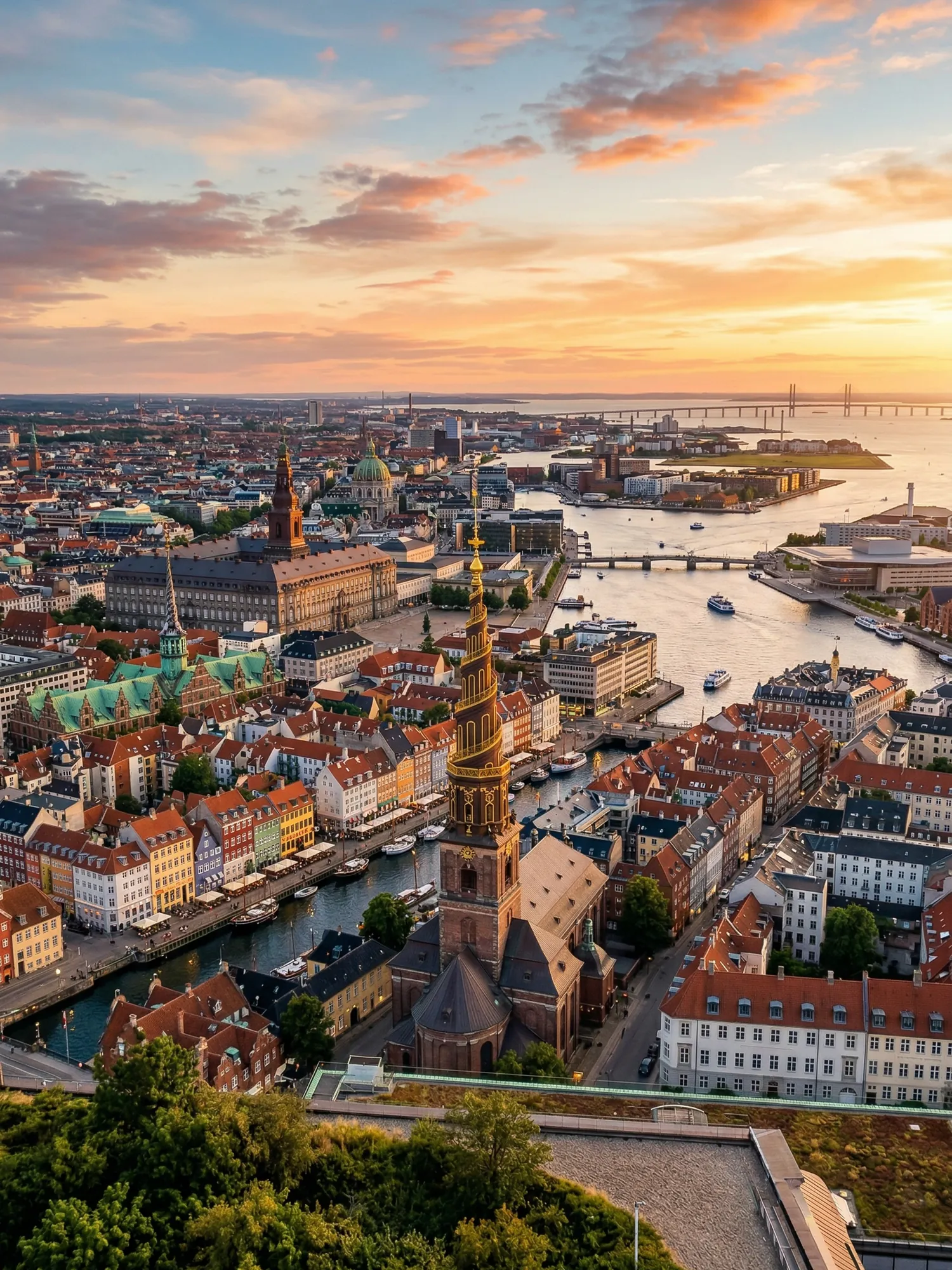 Image of Panoramic Cityscape View Of Copenhagen At Sunset
