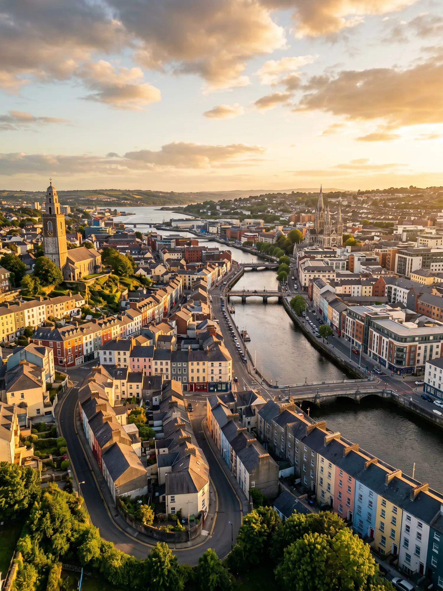 Image of Panoramic Cityscape View Of Cork At Sunset