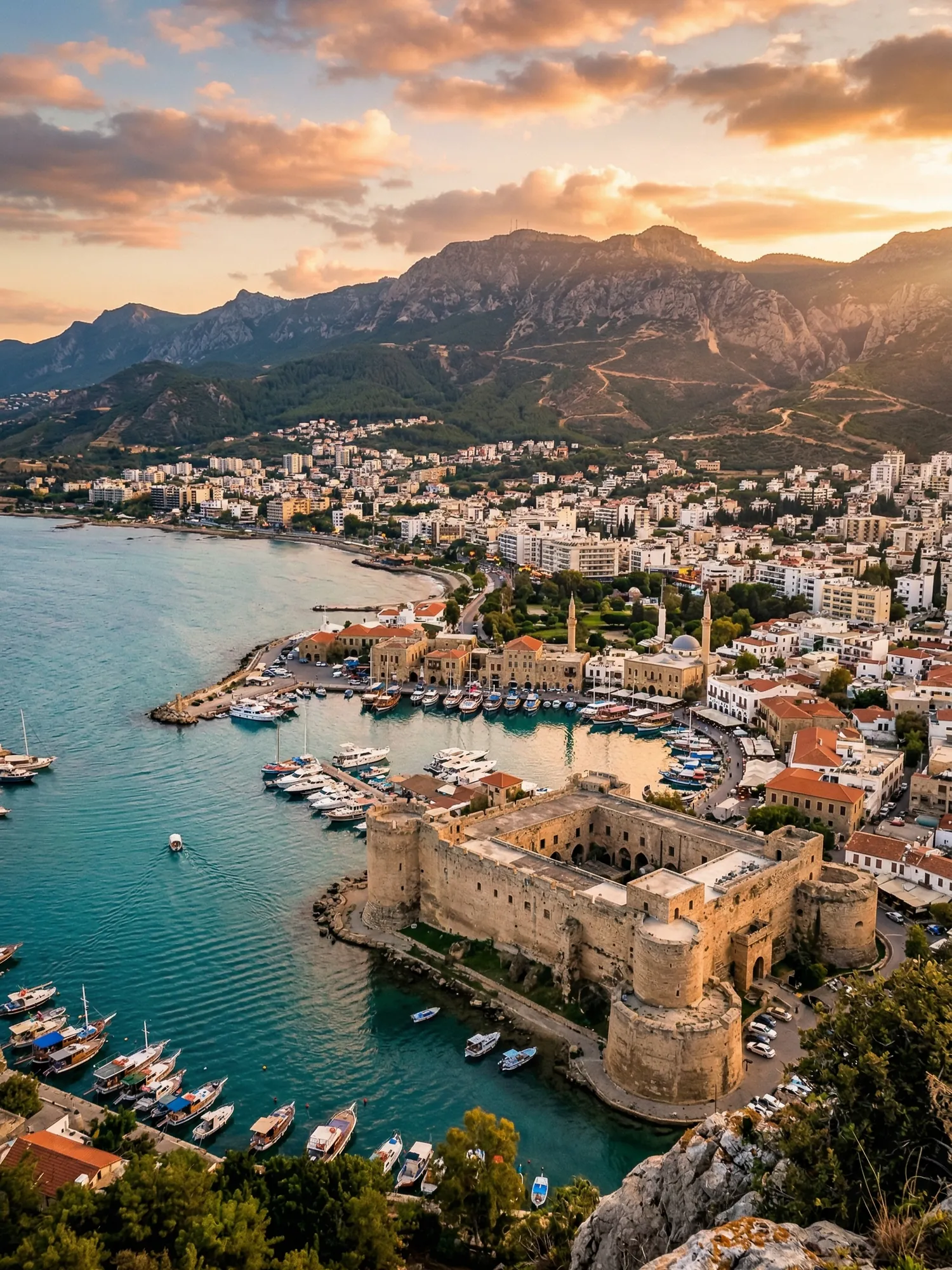Image of Panoramic Cityscape View Of Cyprus At Sunset