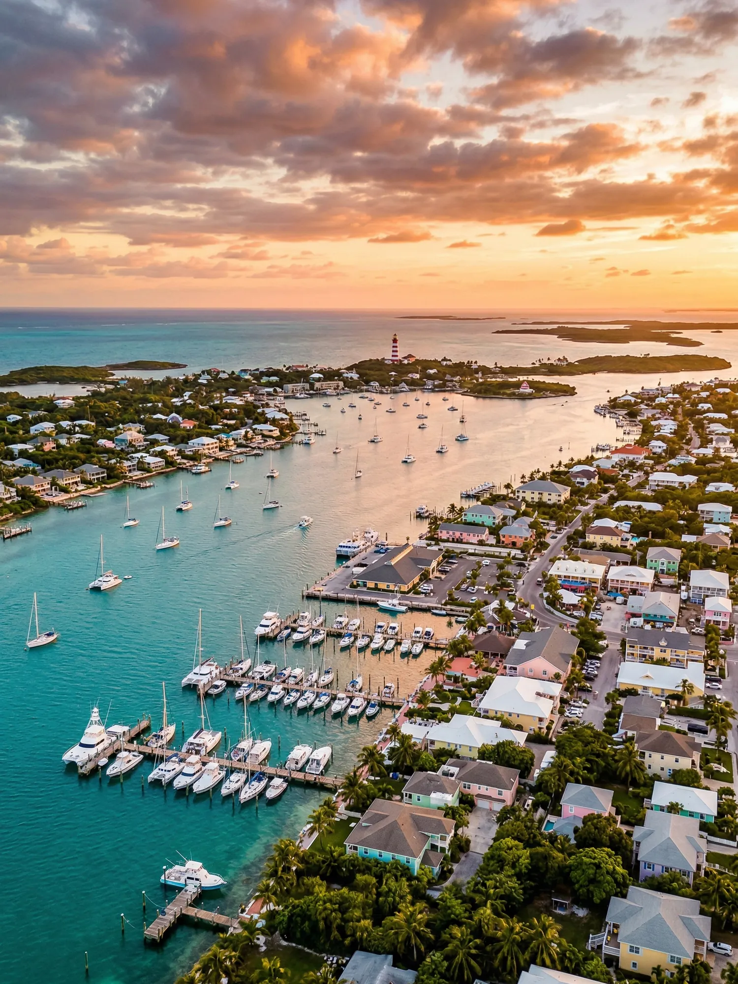 Image of Panoramic Cityscape View Of Great Abaco At Sunset