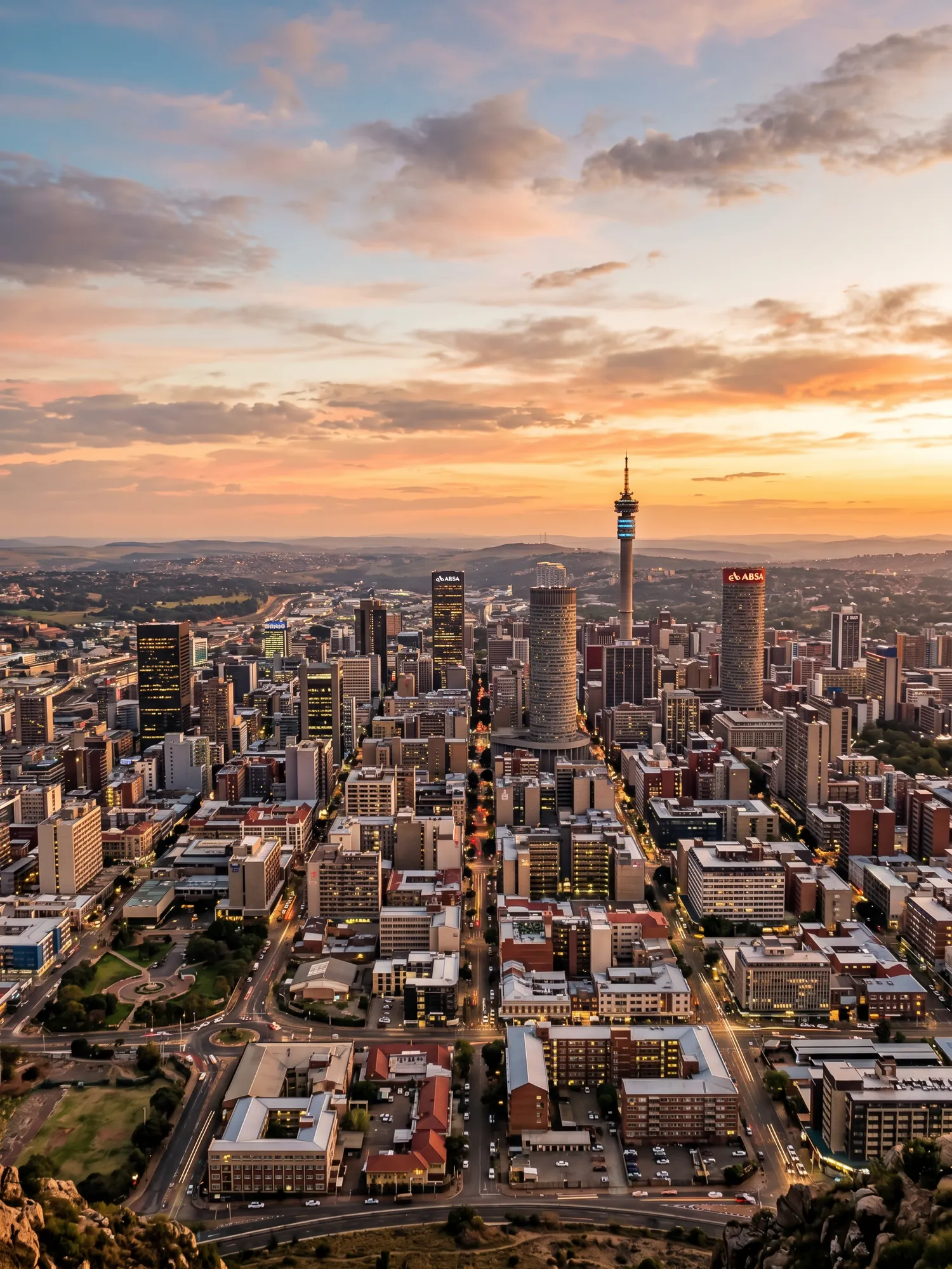 Image of Panoramic Cityscape View Of Johannesburg At Sunset