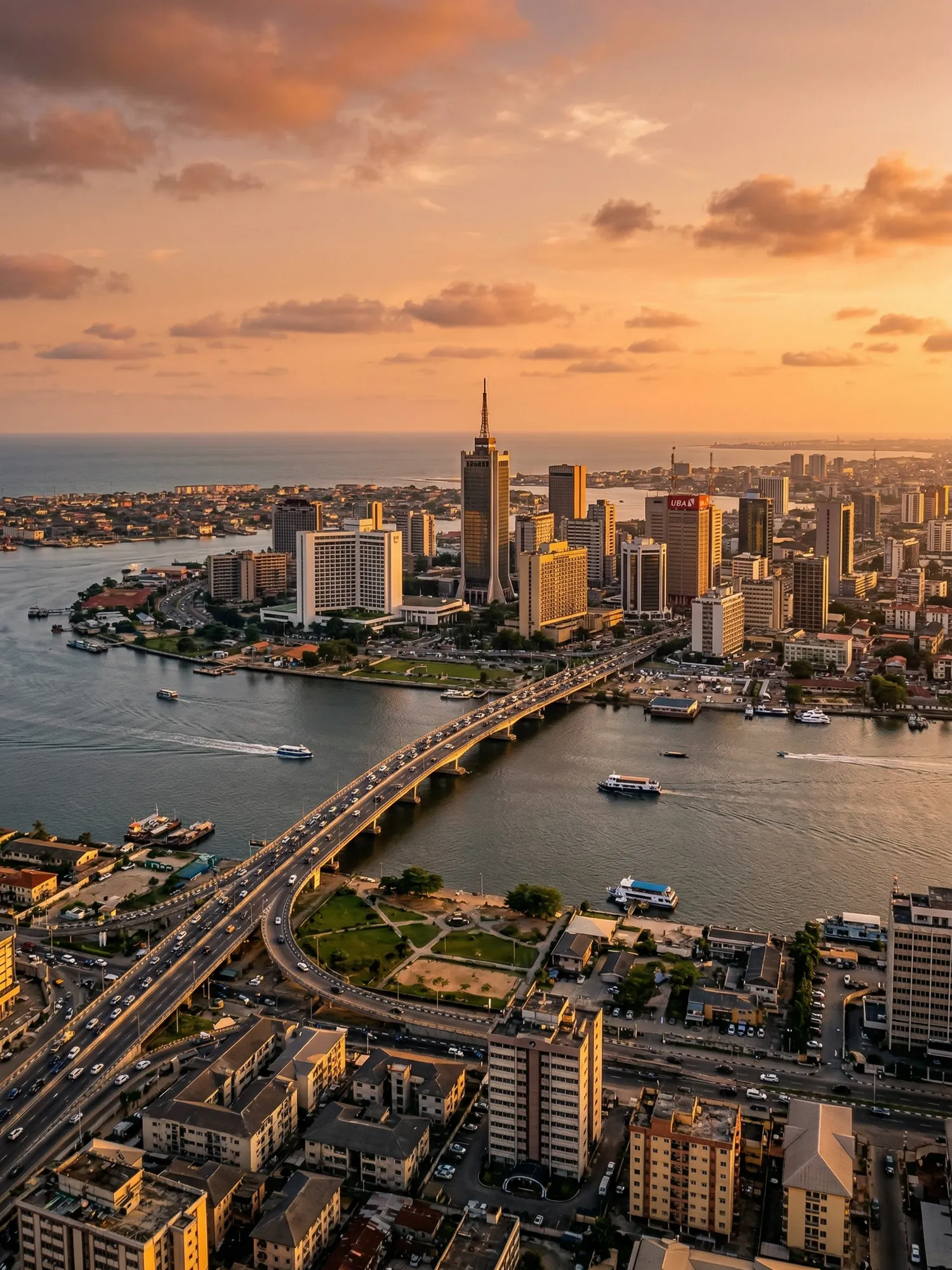 Image of Panoramic Cityscape View Of Lagos At Sunset