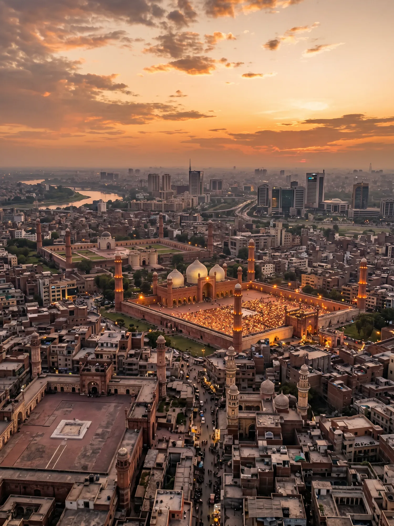 Image of Panoramic Cityscape View Of Lahore At Sunset