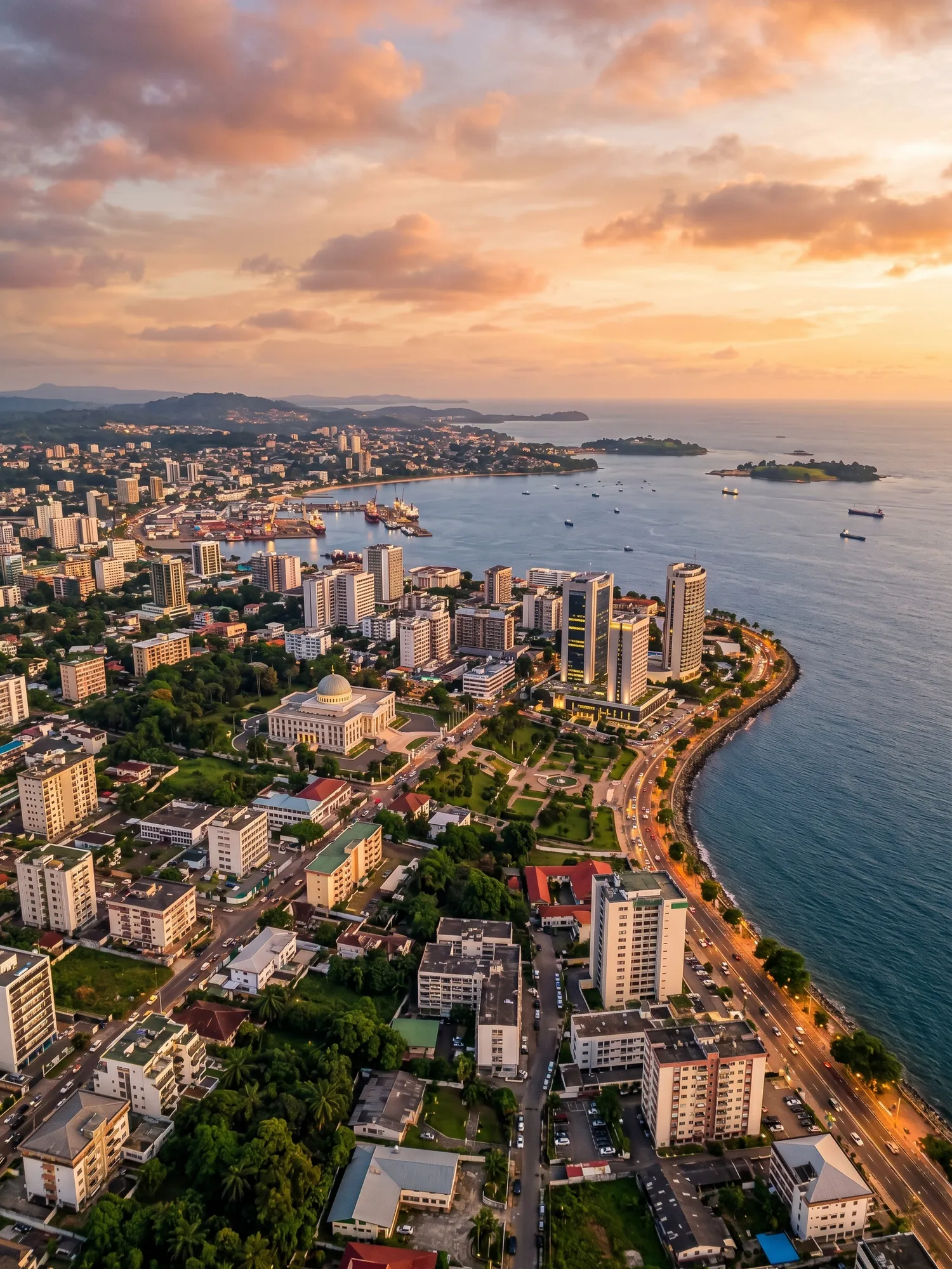 Image of Panoramic Cityscape View Of Libreville At Sunset