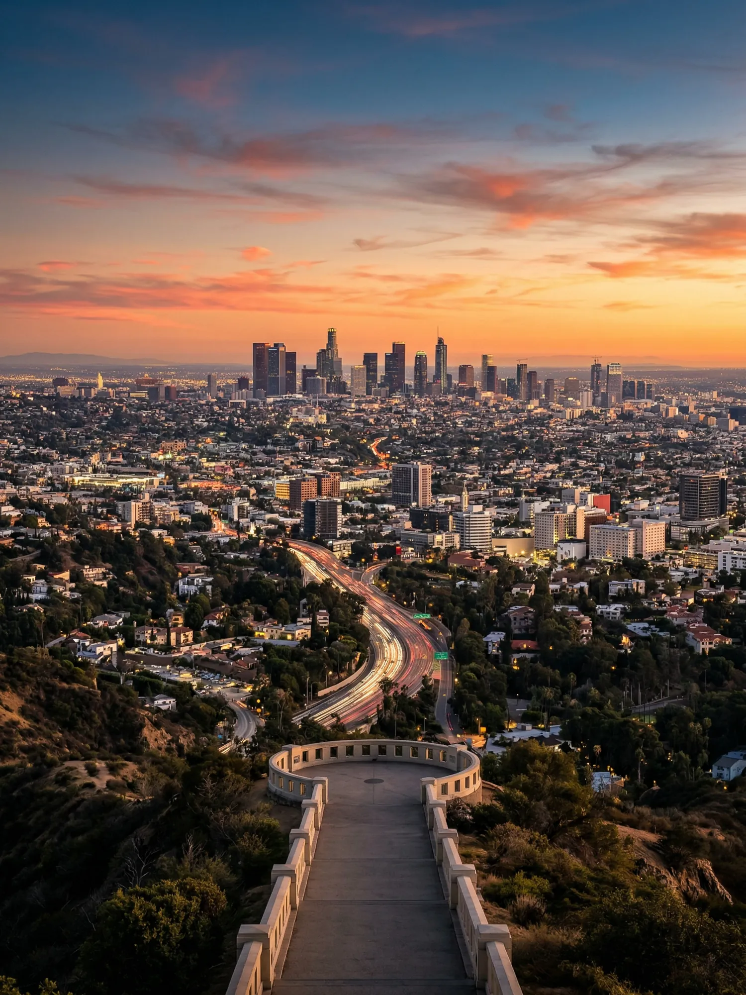 Image of Panoramic Cityscape View Of Los Angeles At Sunset