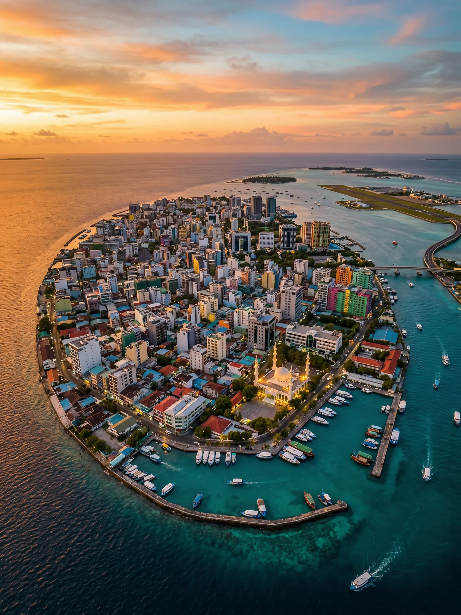 Image of Panoramic Cityscape View Of Maldives At Sunset