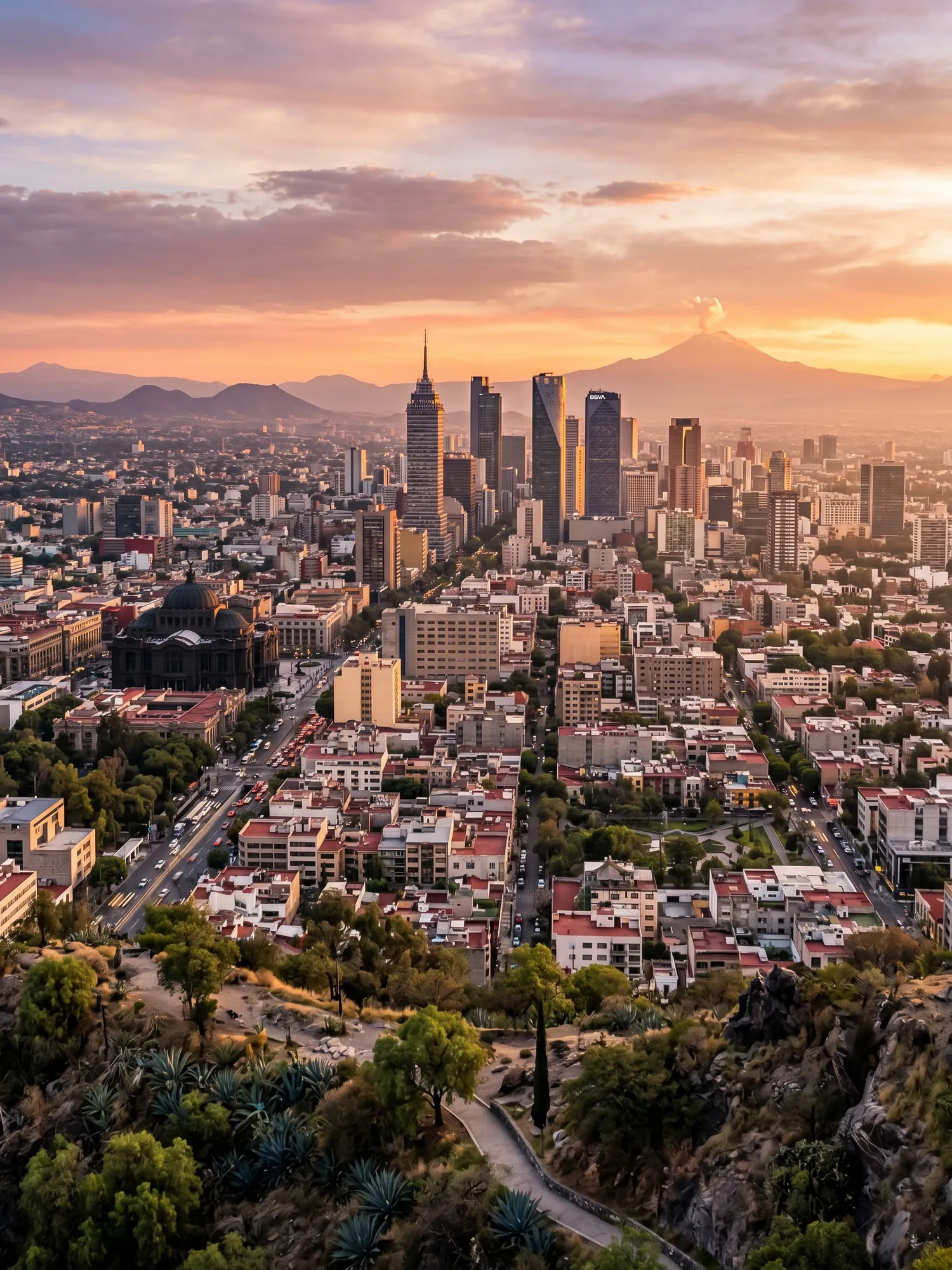 Image of Panoramic Cityscape View Of Mexico City At Sunset