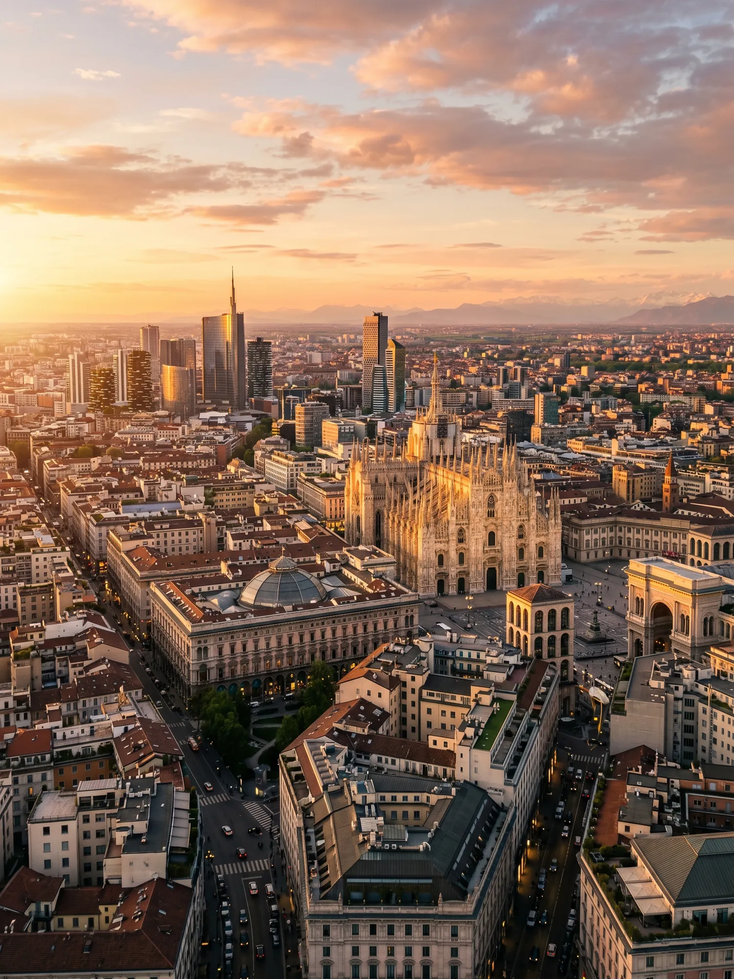 Image of Panoramic Cityscape View Of Milan At Sunset