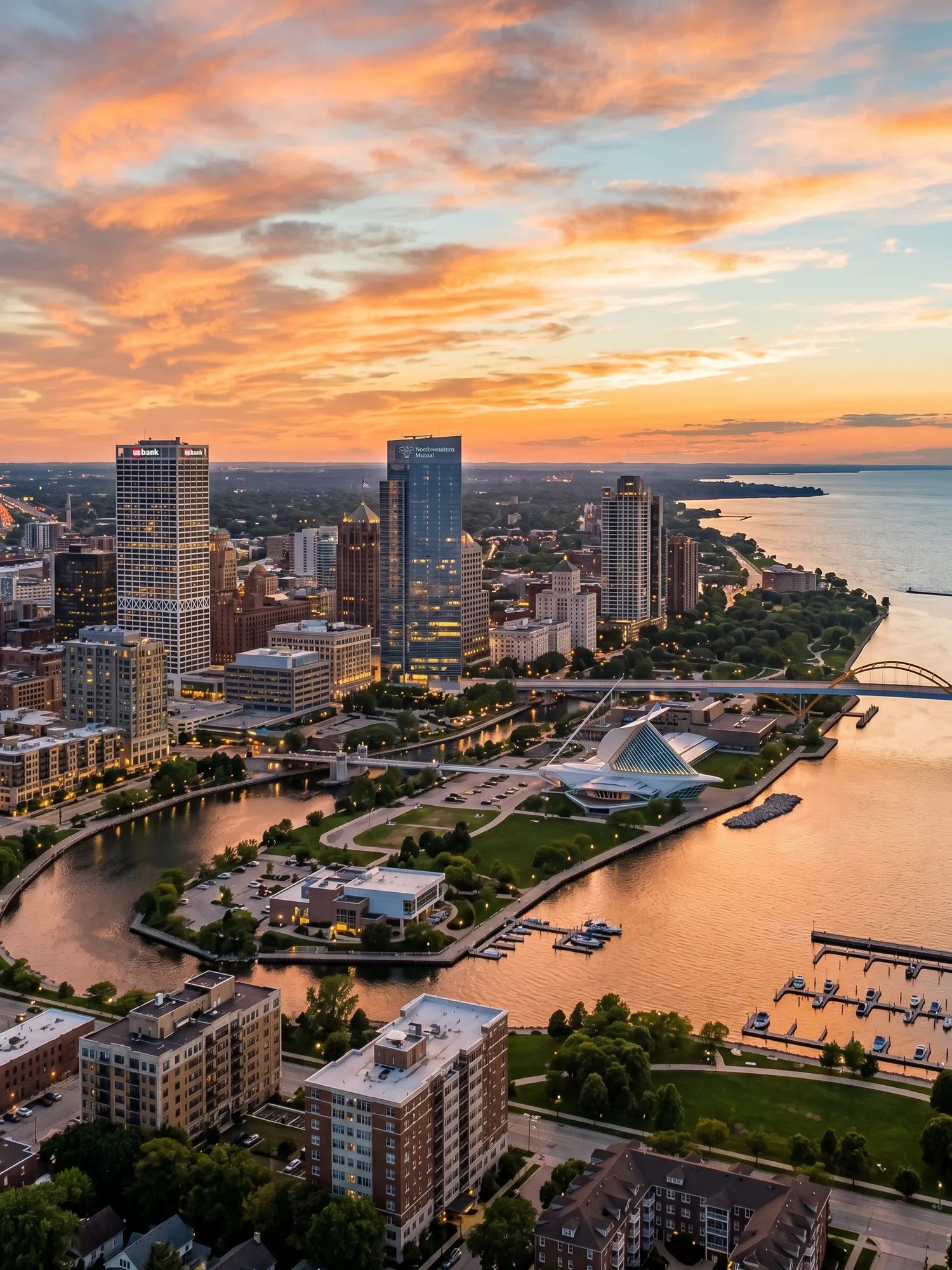 Image of Panoramic Cityscape View Of Milwaukee At Sunset