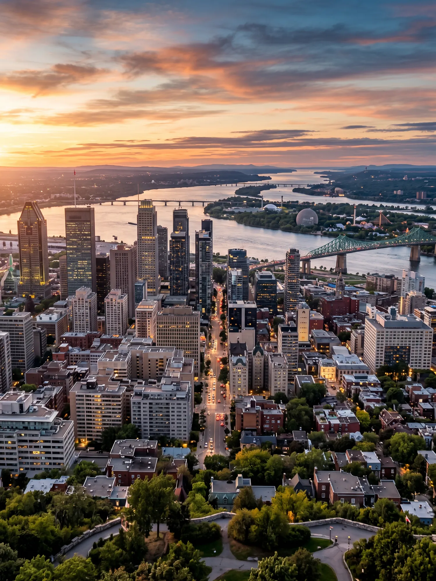 Image of Panoramic Cityscape View Of Montreal At Sunset