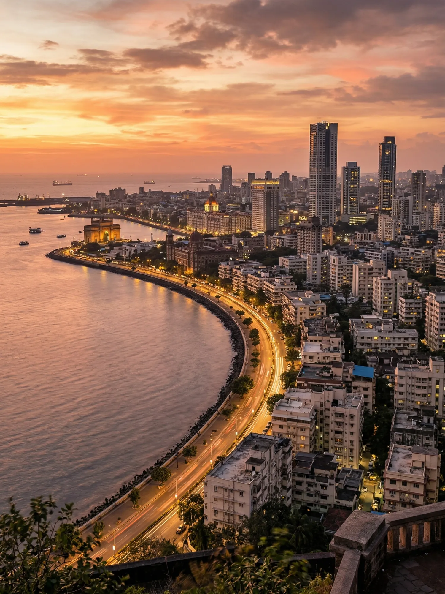 Image of Panoramic Cityscape View Of Mumbai At Sunset