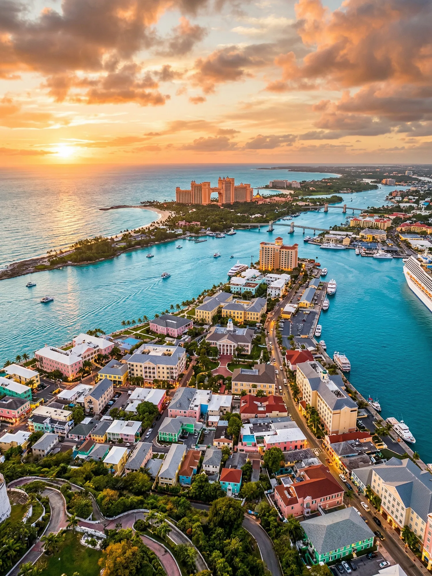 Image of Panoramic Cityscape View Of Nassau At Sunset