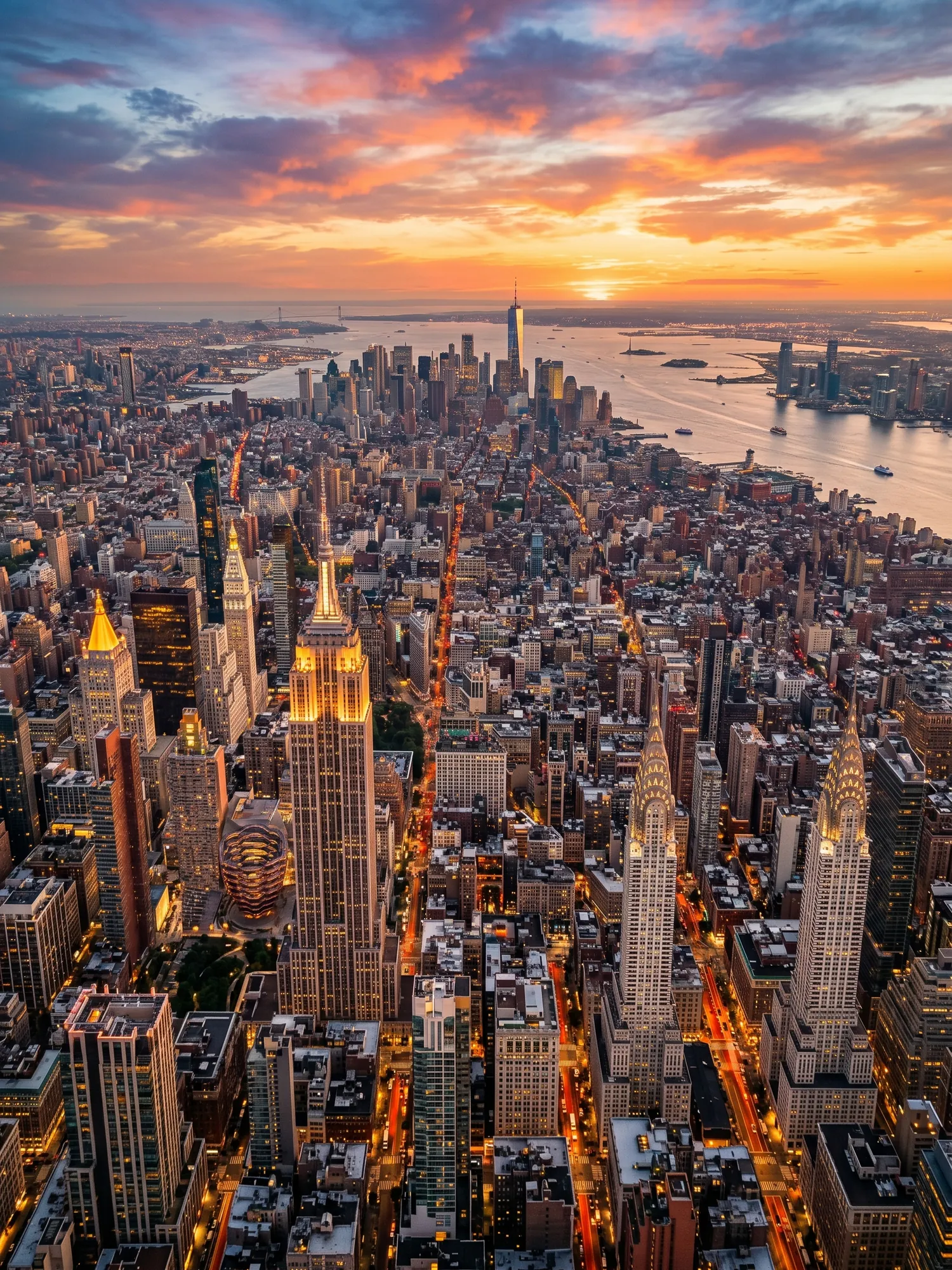 Image of Panoramic Cityscape View Of New York At Sunset