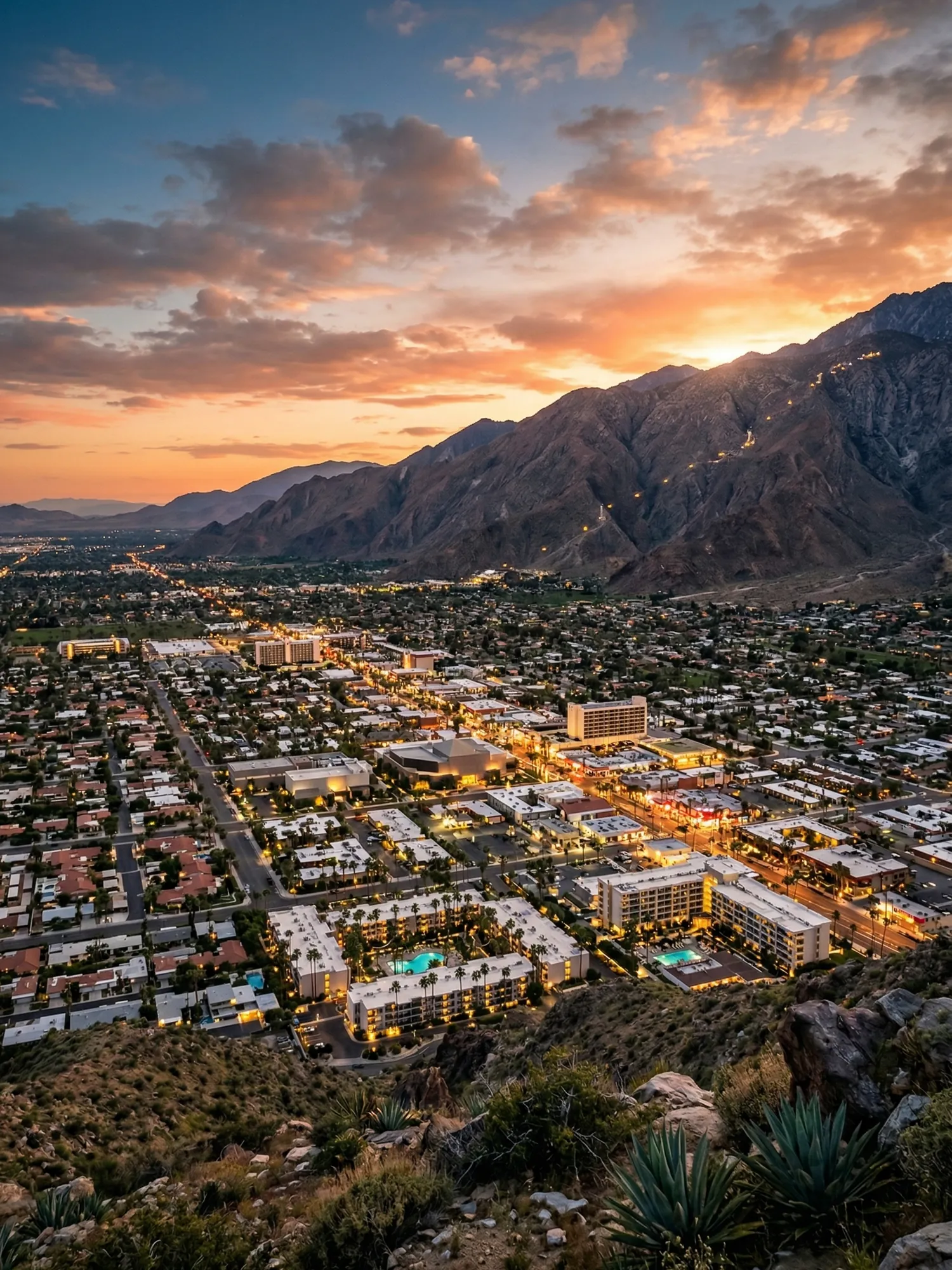 Image of Panoramic Cityscape View Of Palm Springs At Sunset