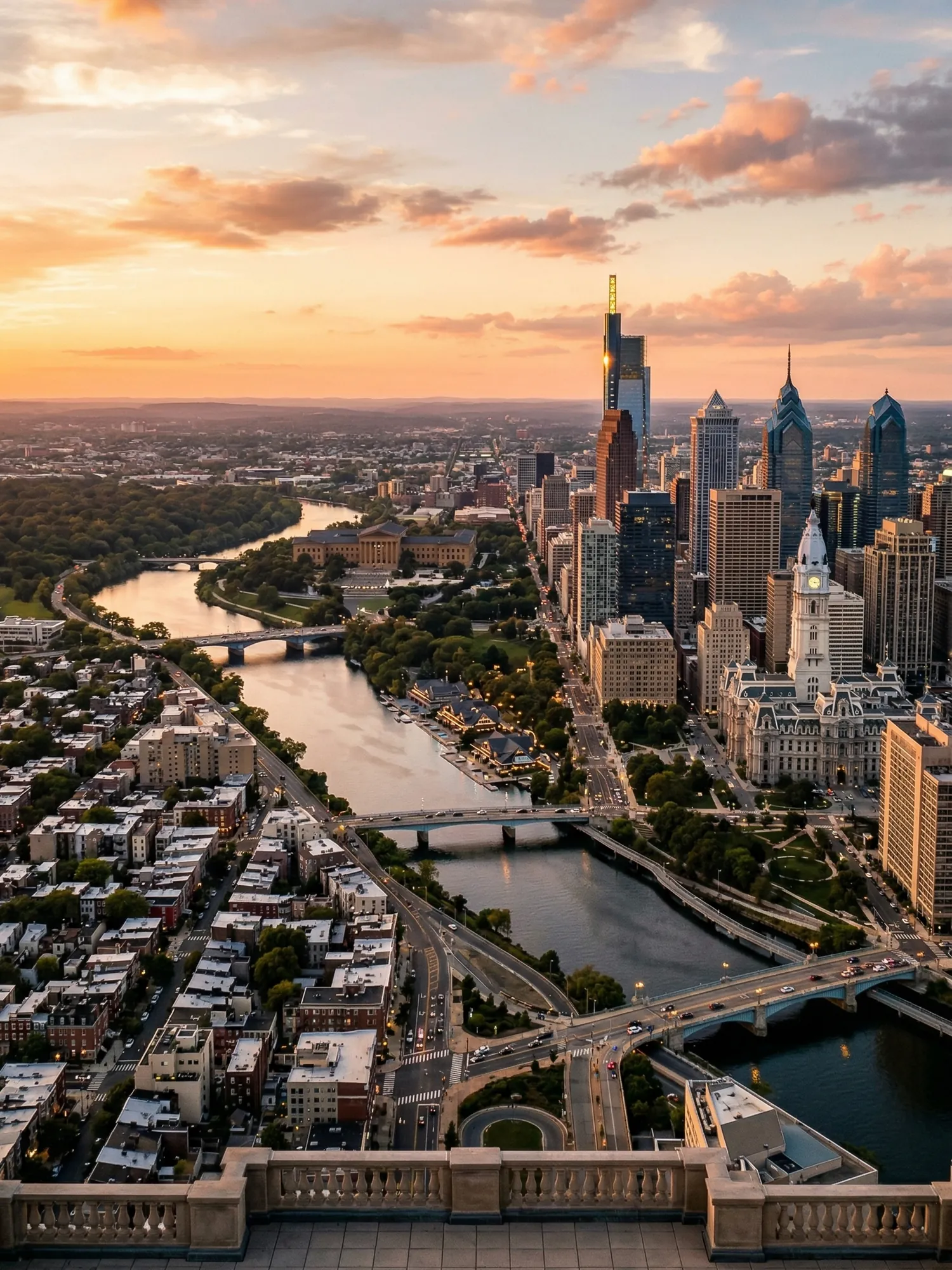 Image of Panoramic Cityscape View Of Philadelphia At Sunset