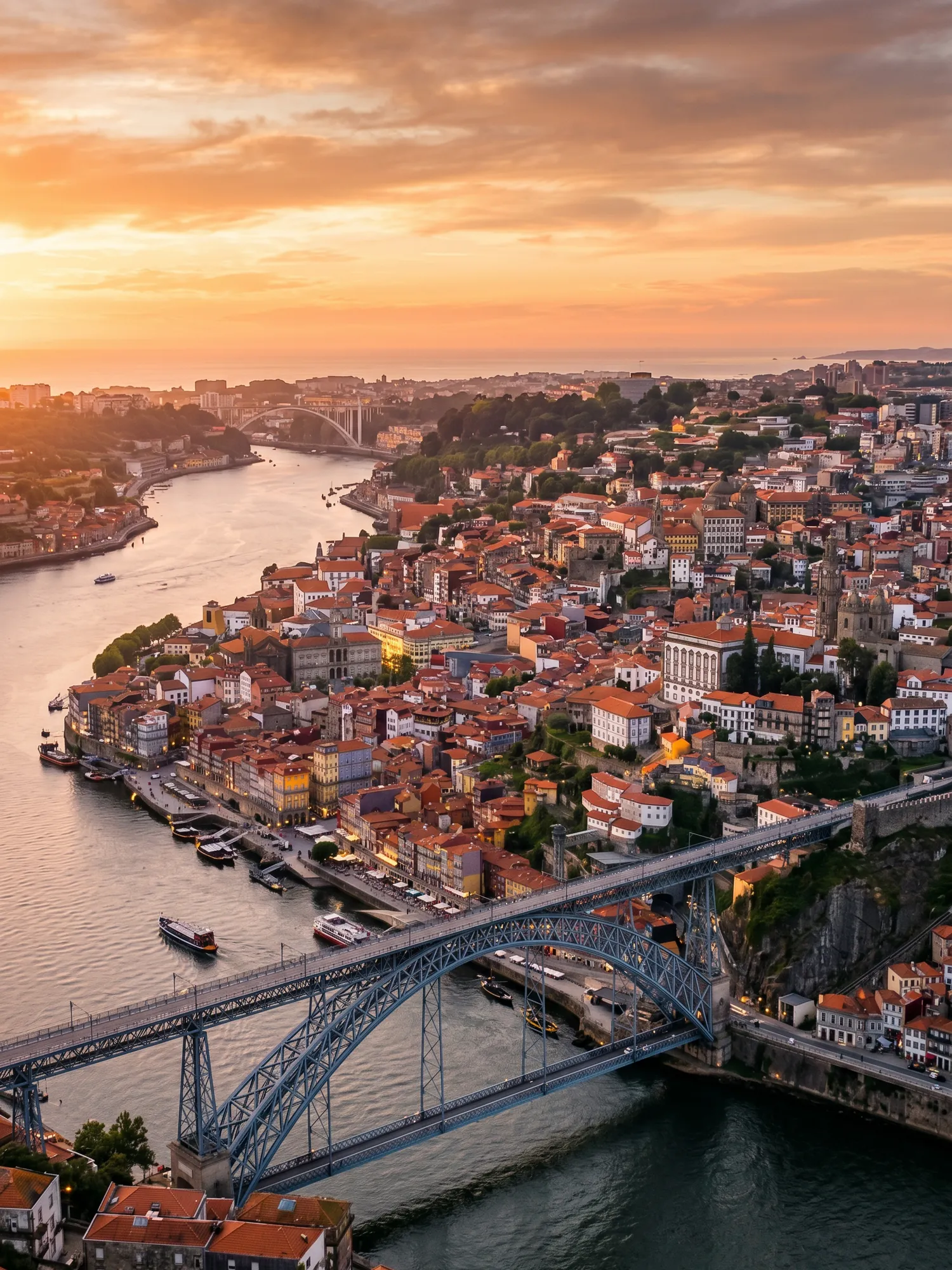 Image of Panoramic Cityscape View Of Porto At Sunset