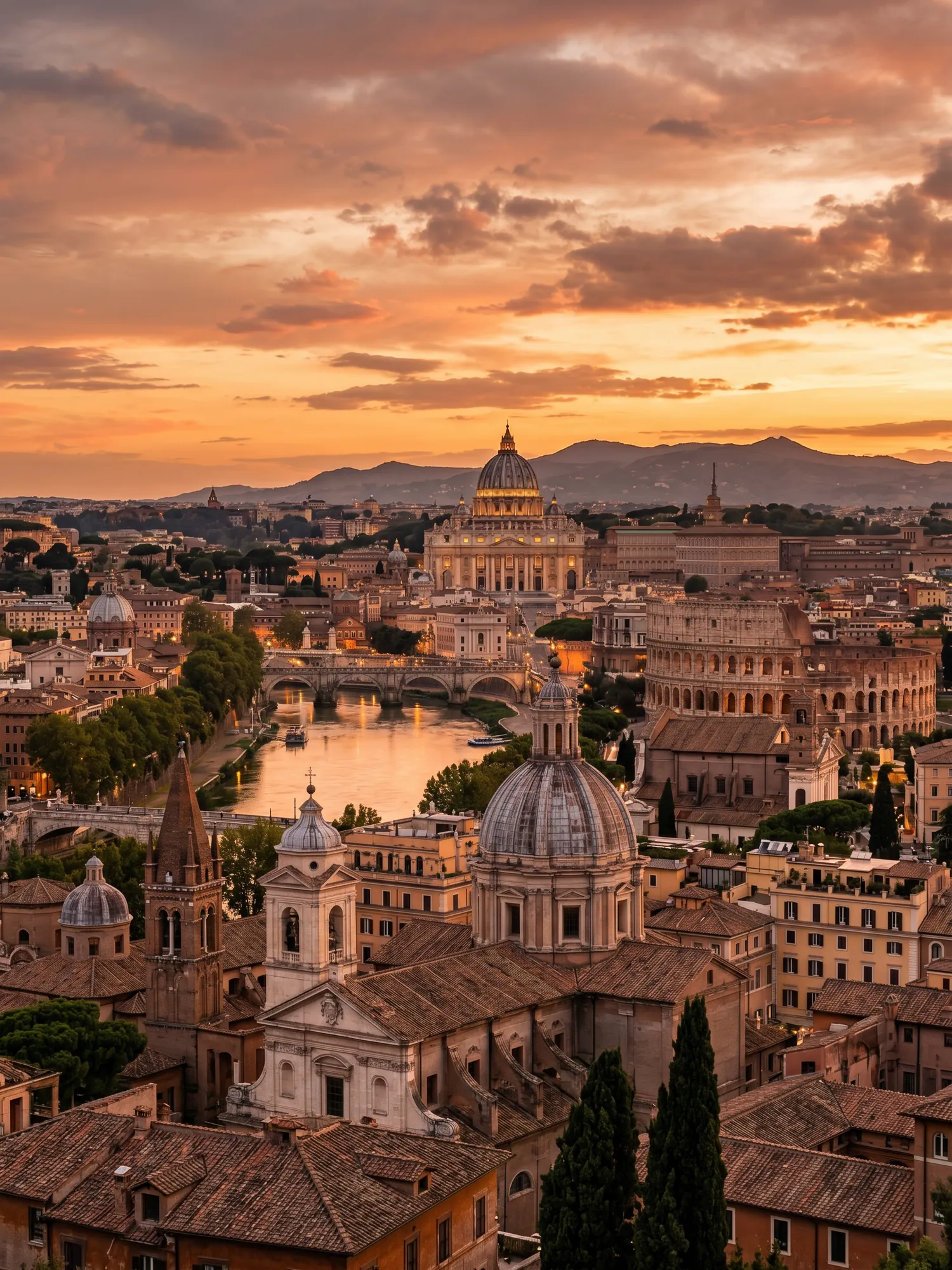 Image of Panoramic Cityscape View Of Rome At Sunset 1