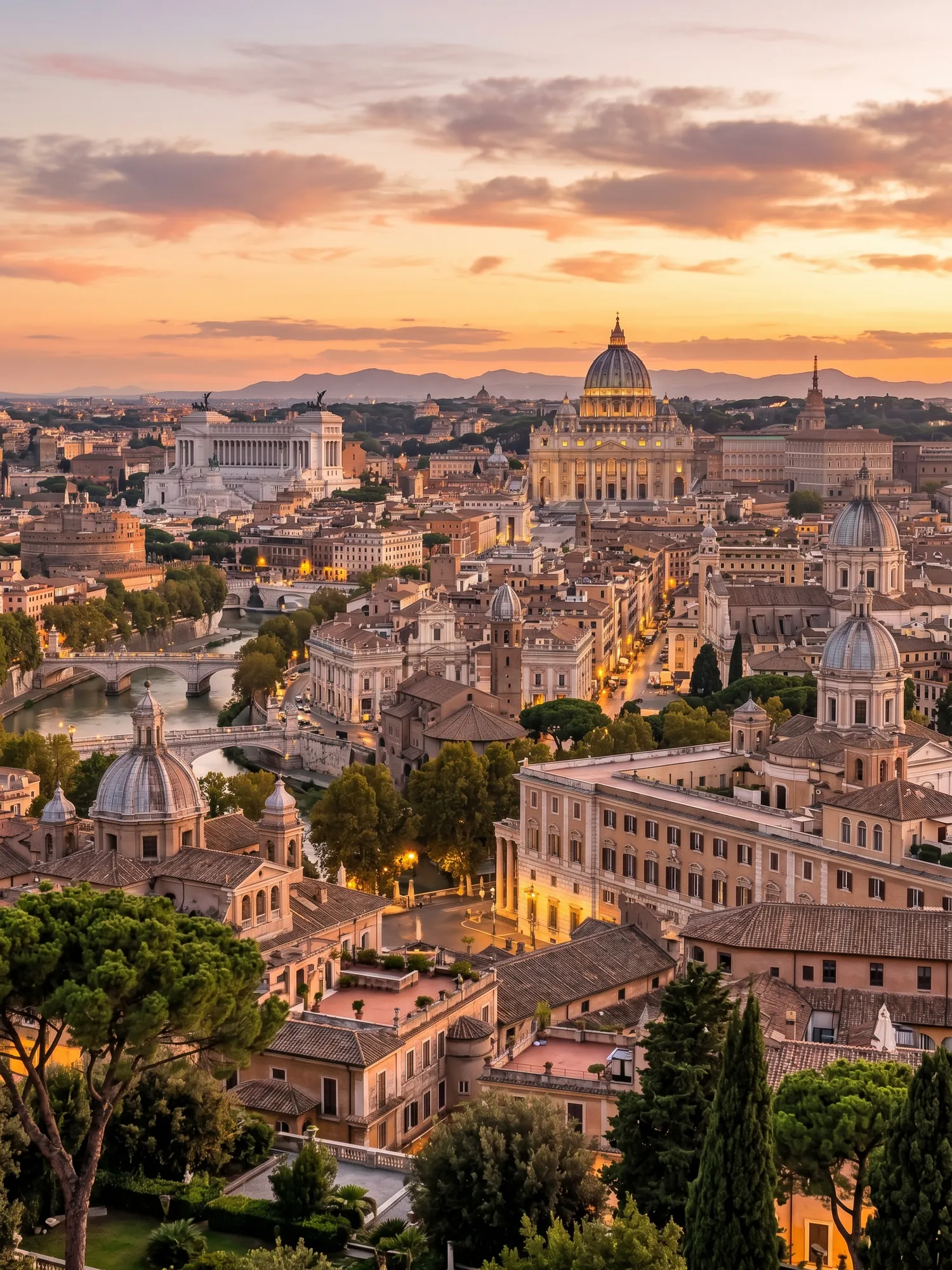 Image of Panoramic Cityscape View Of Rome At Sunset