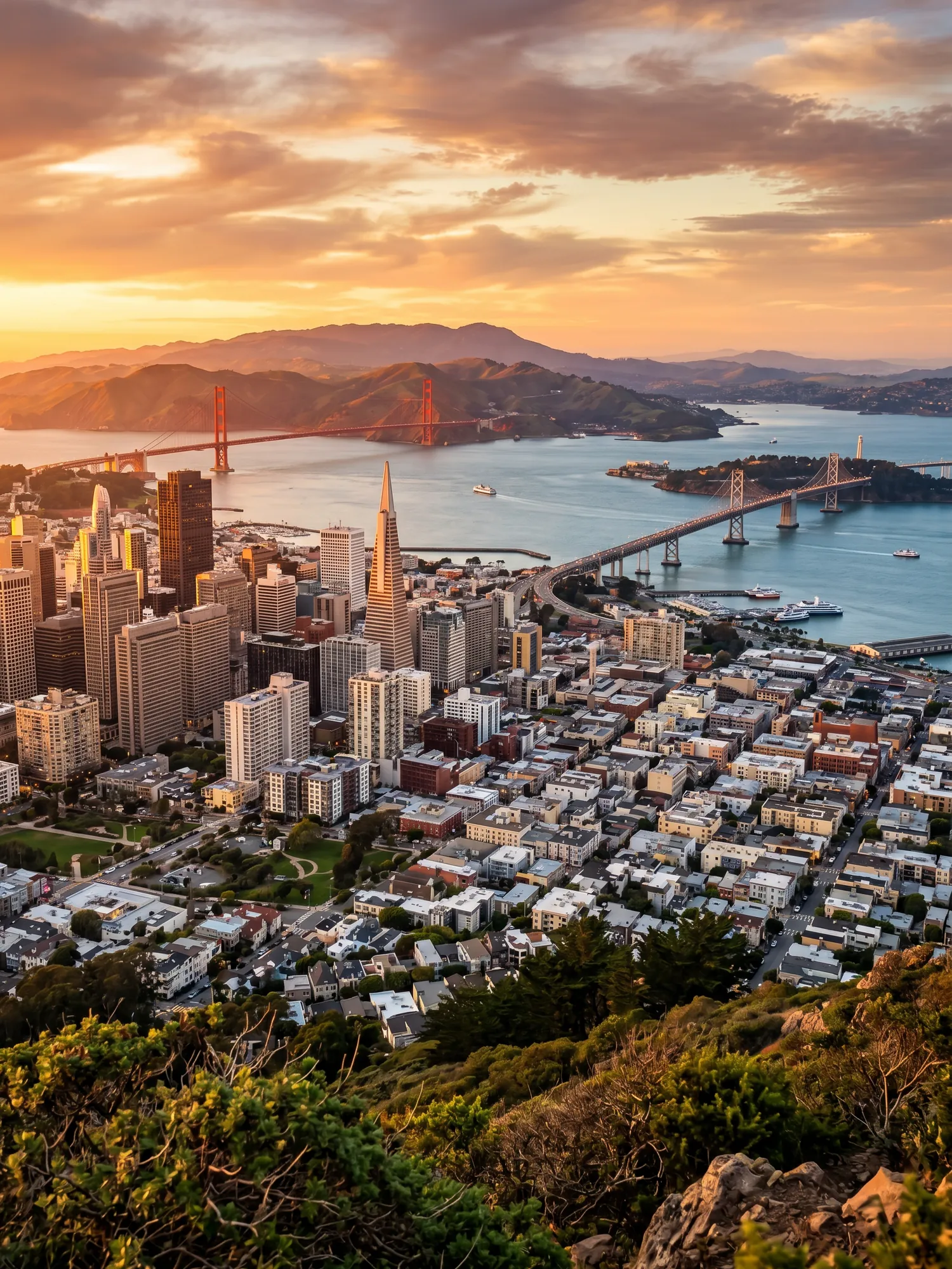 Image of Panoramic Cityscape View Of San Francisco At Sunset