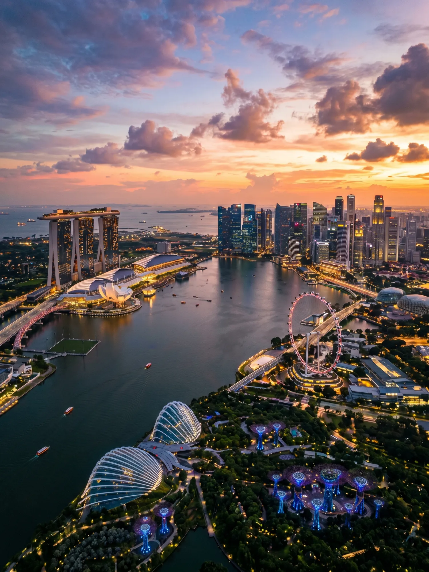 Image of Panoramic Cityscape View Of Singapore At Sunset