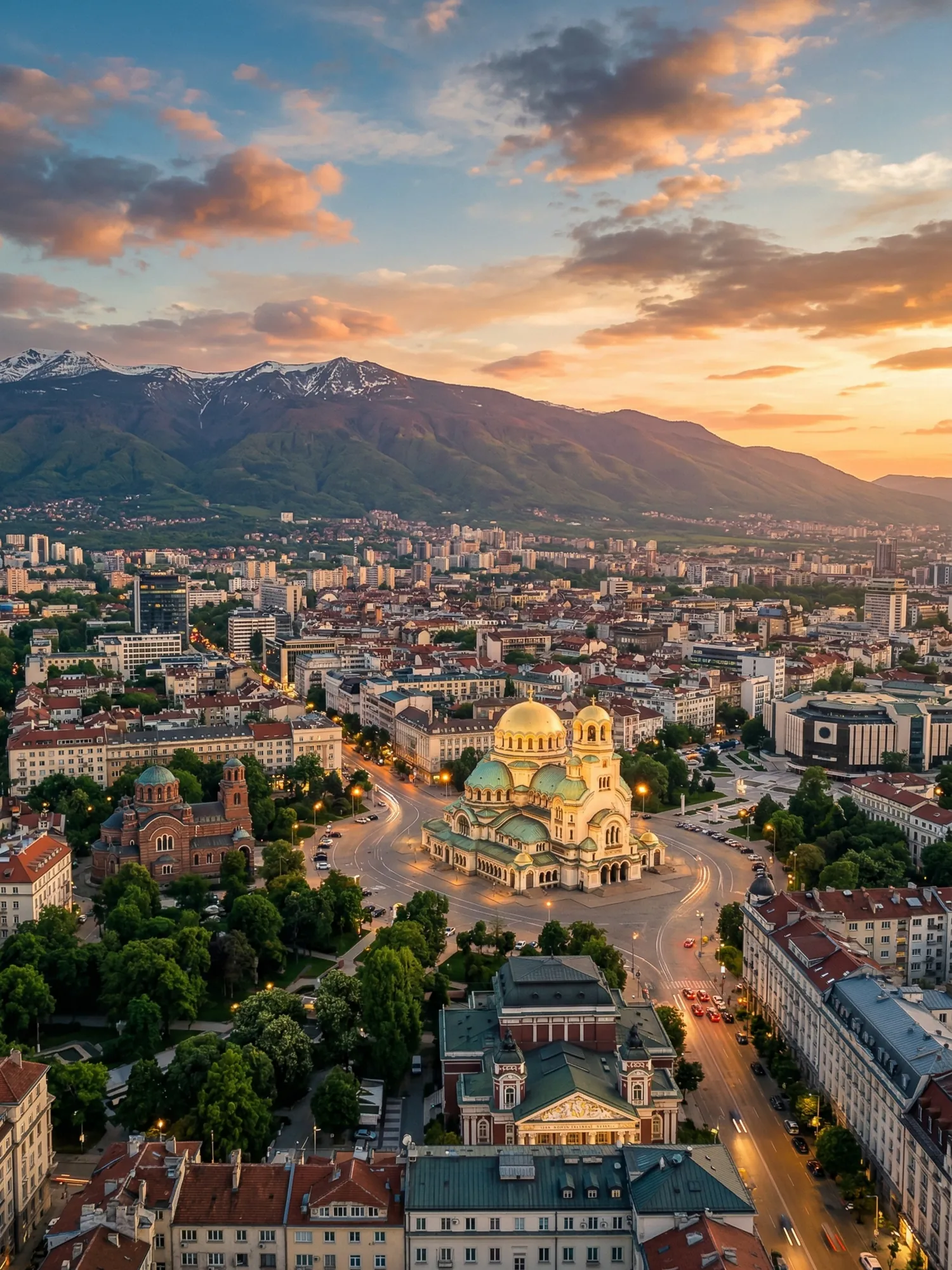 Image of Panoramic Cityscape View Of Sofia At Sunset