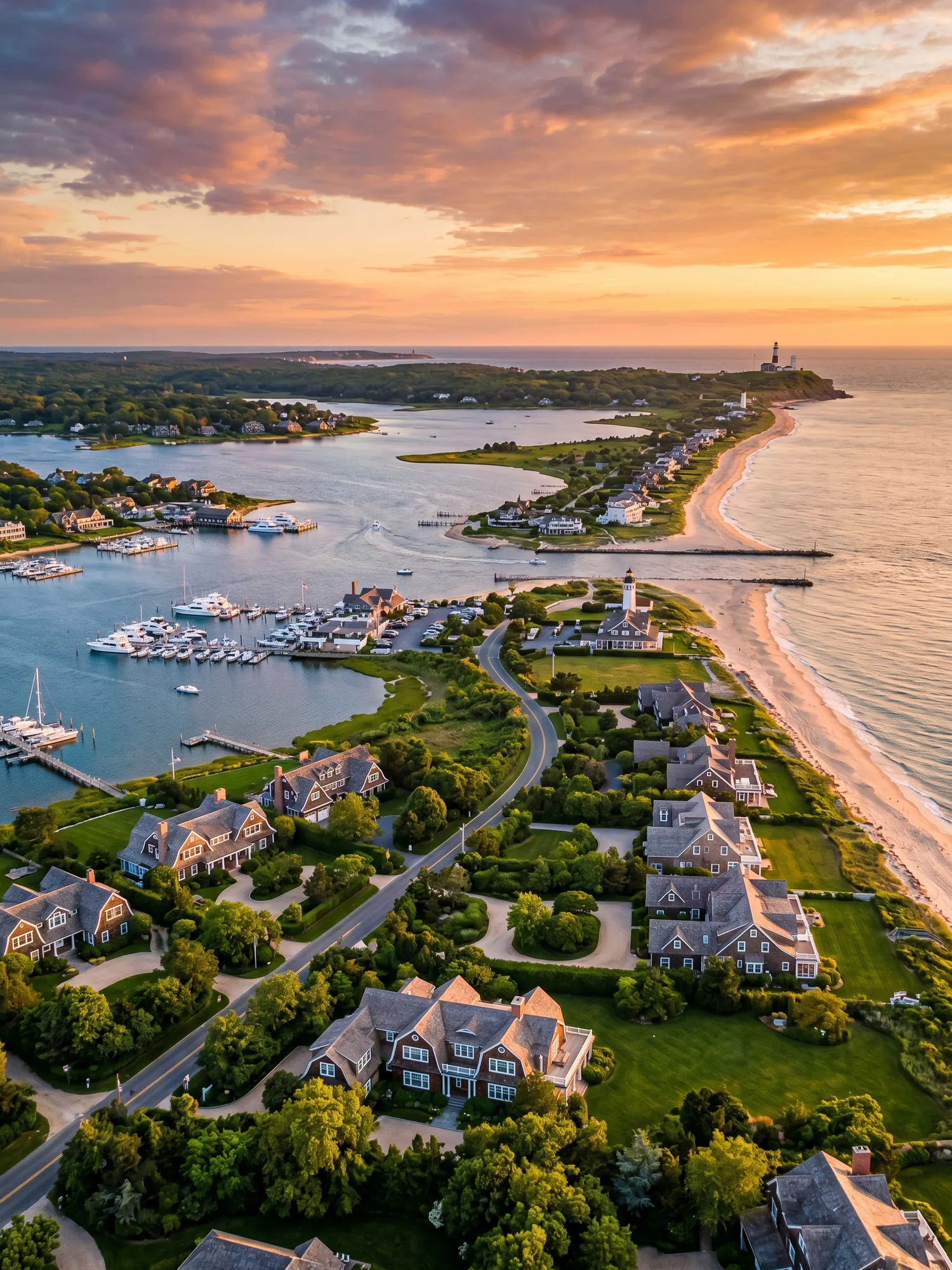Image of Panoramic Cityscape View Of The Hamptons At Sunset