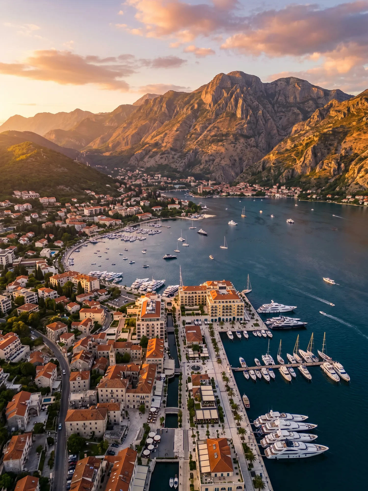 Image of Panoramic Cityscape View Of Tivat At Sunset
