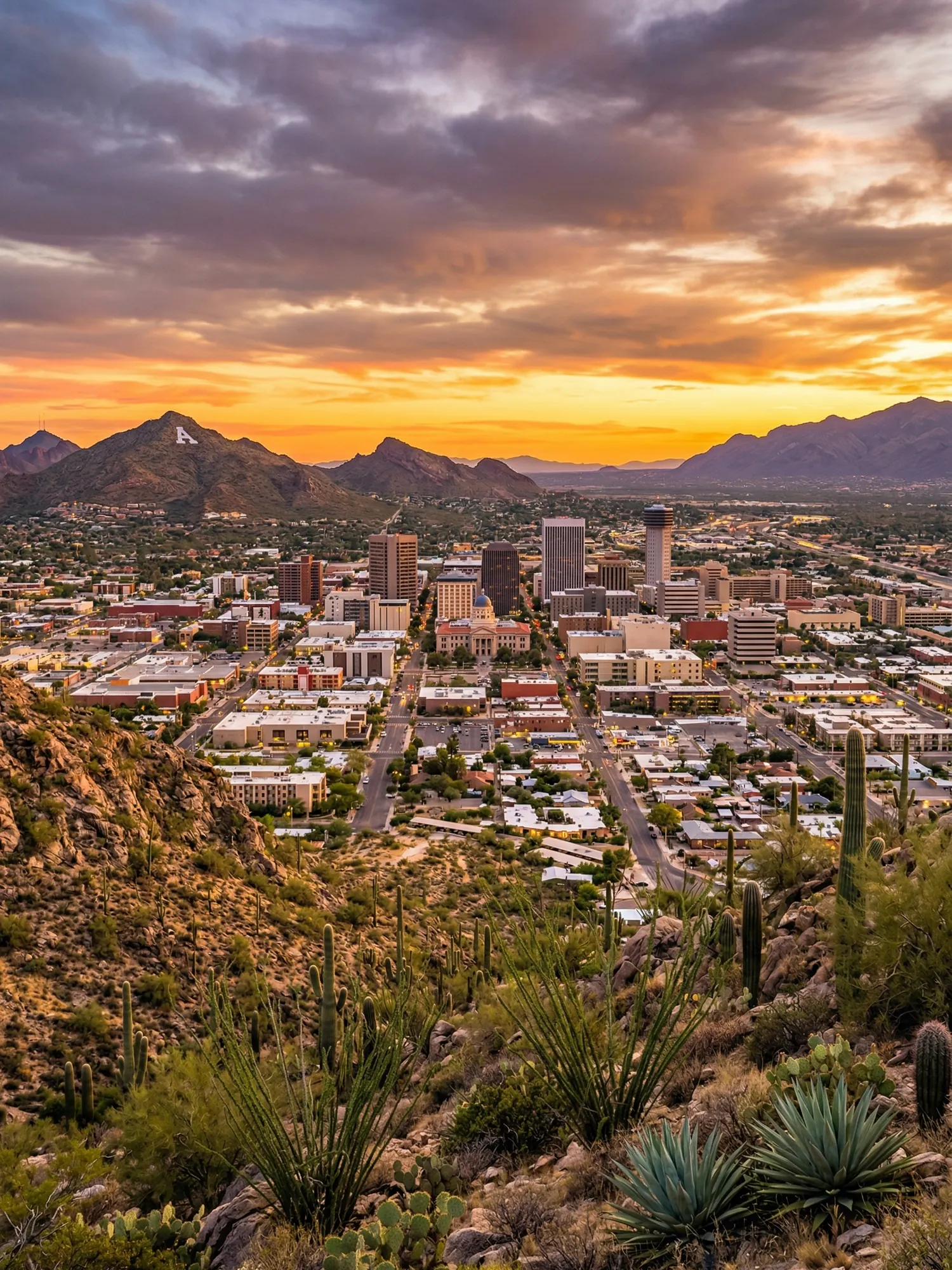 Image of Panoramic Cityscape View Of Tucson At Sunset
