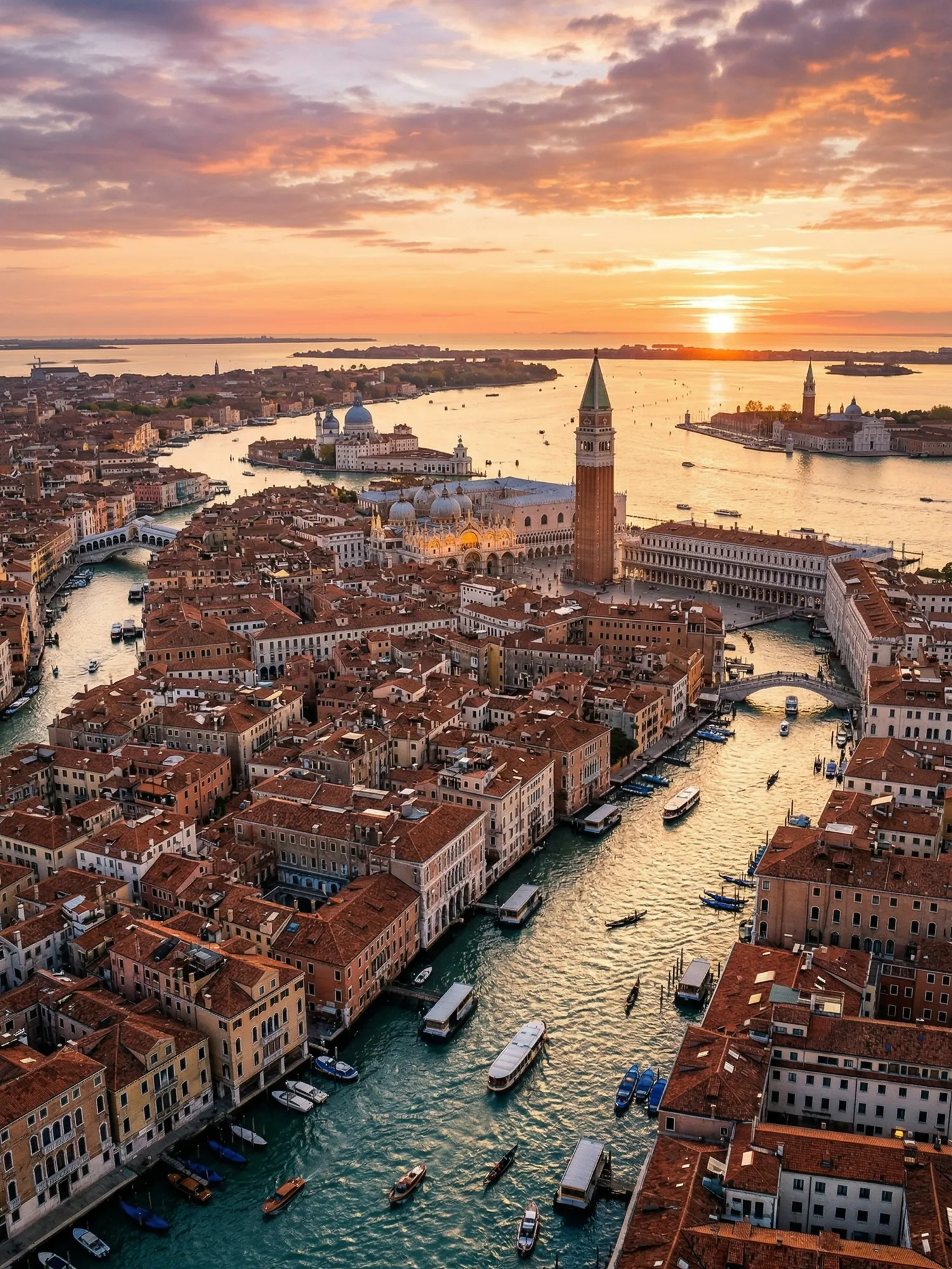 Image of Panoramic Cityscape View Of Venice At Sunset